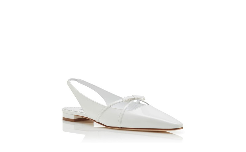 White Patent Leather Bow Detail Slingback Flat Pumps 3