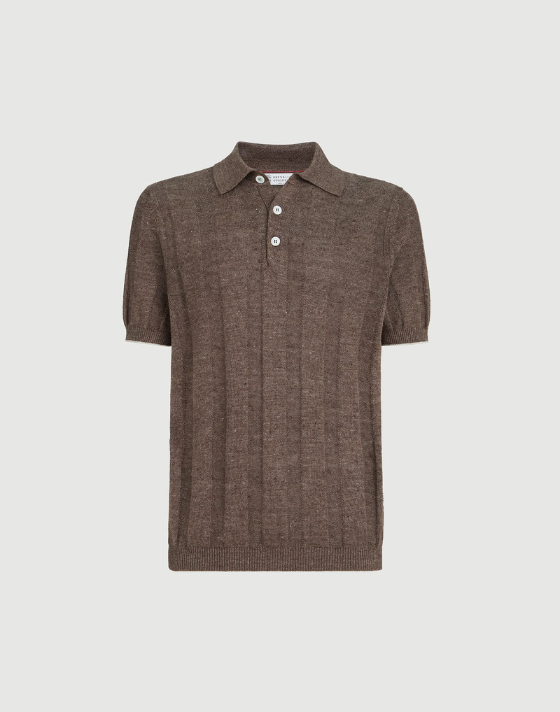 Linen and cotton wide rib knit polo 1