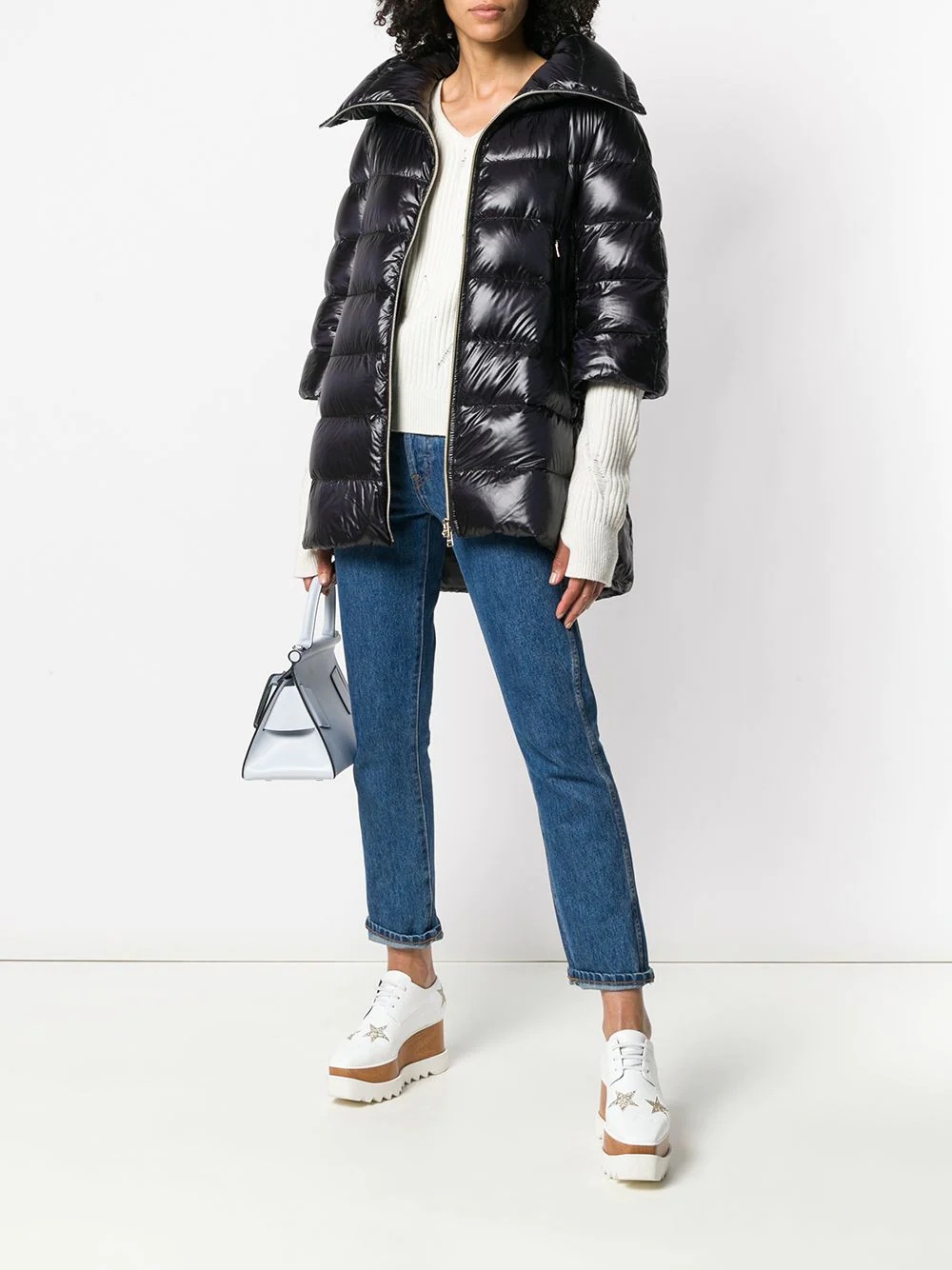 puffer front zipped coat - 2