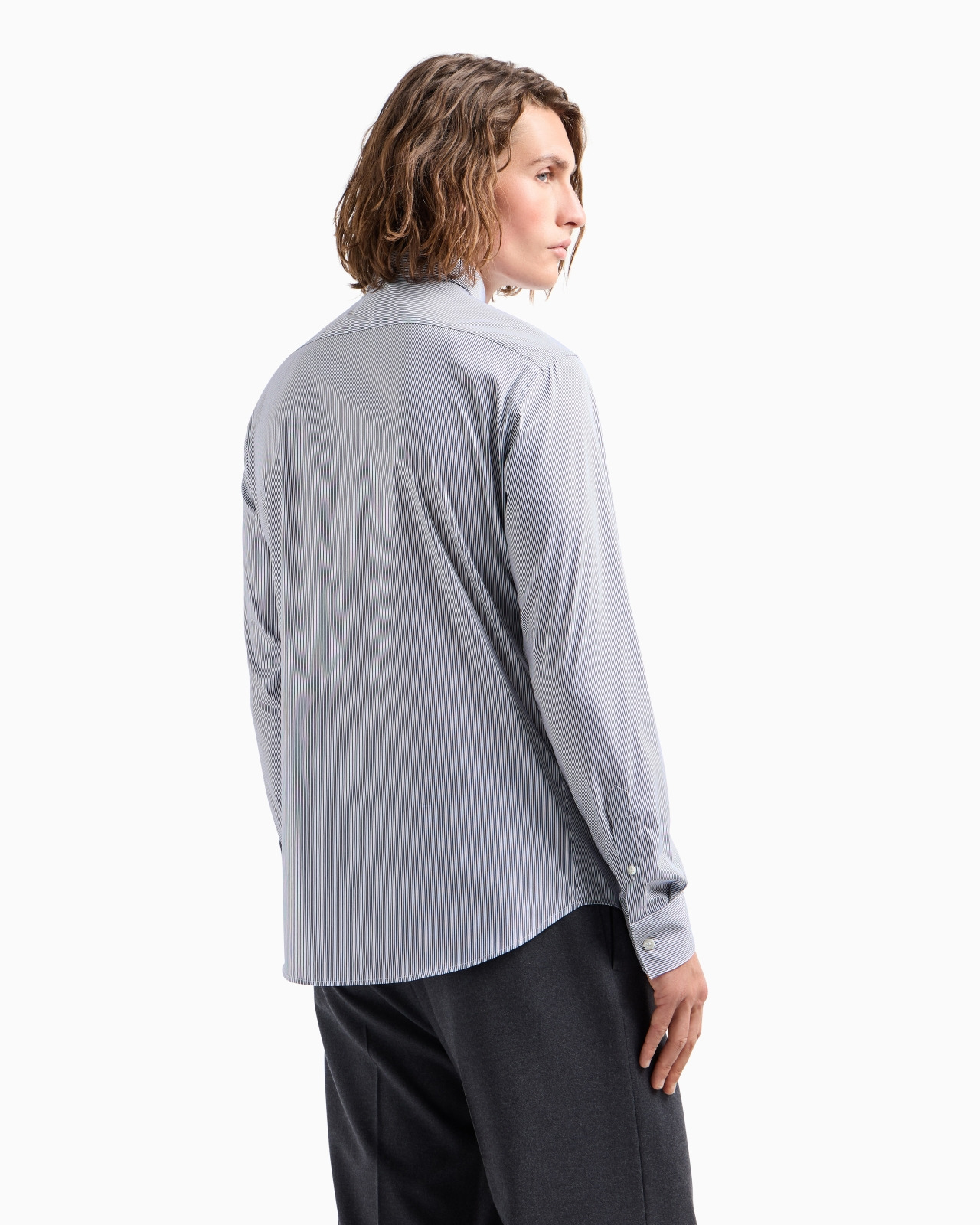 Shirt with a small Italian collar in stretch cotton with jacquard micro-stripes - 3