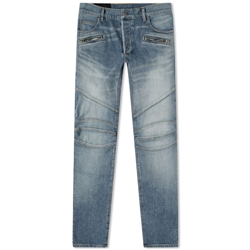 Balmain B Embroidered Washed Biker Jean - 1