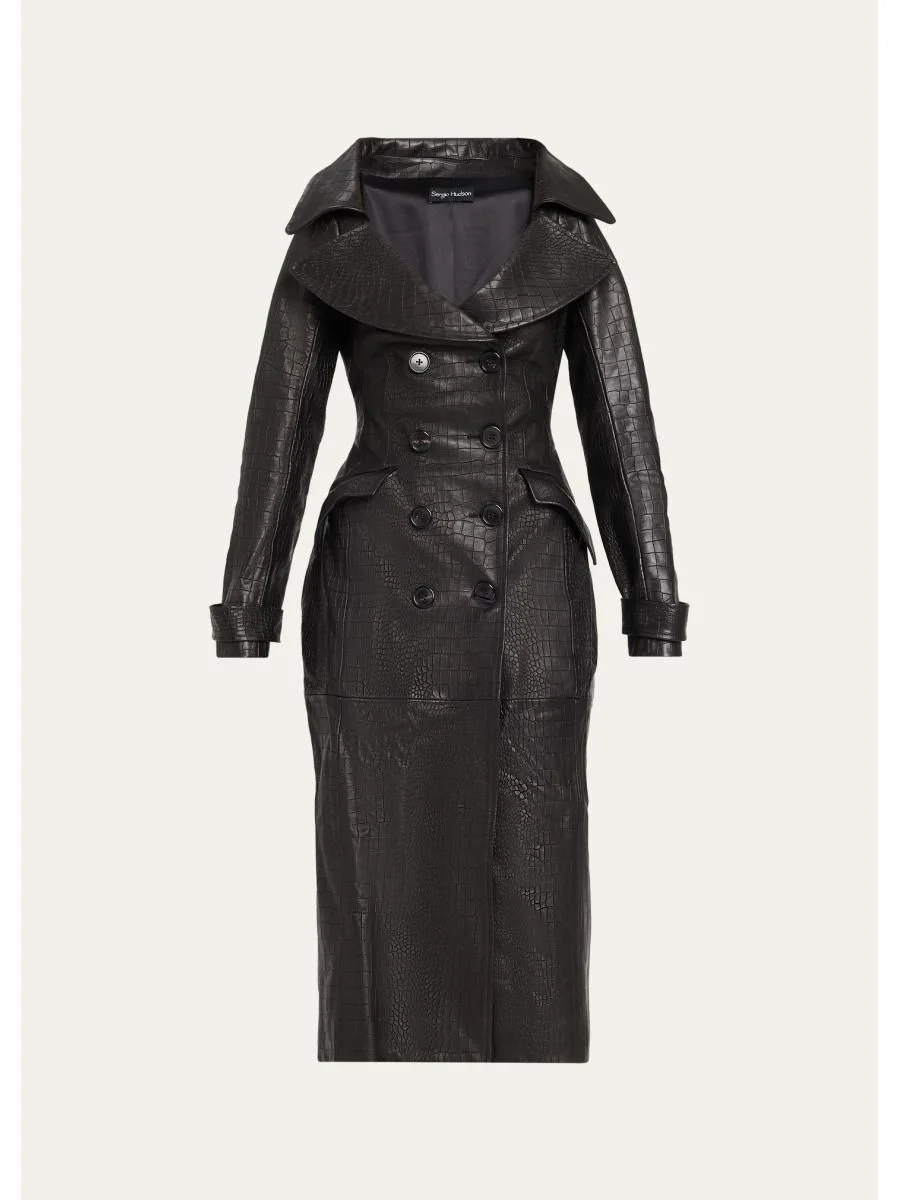 Sergio Hudson Croc-Embossed Leather Trench Coat - prod203170009 ...