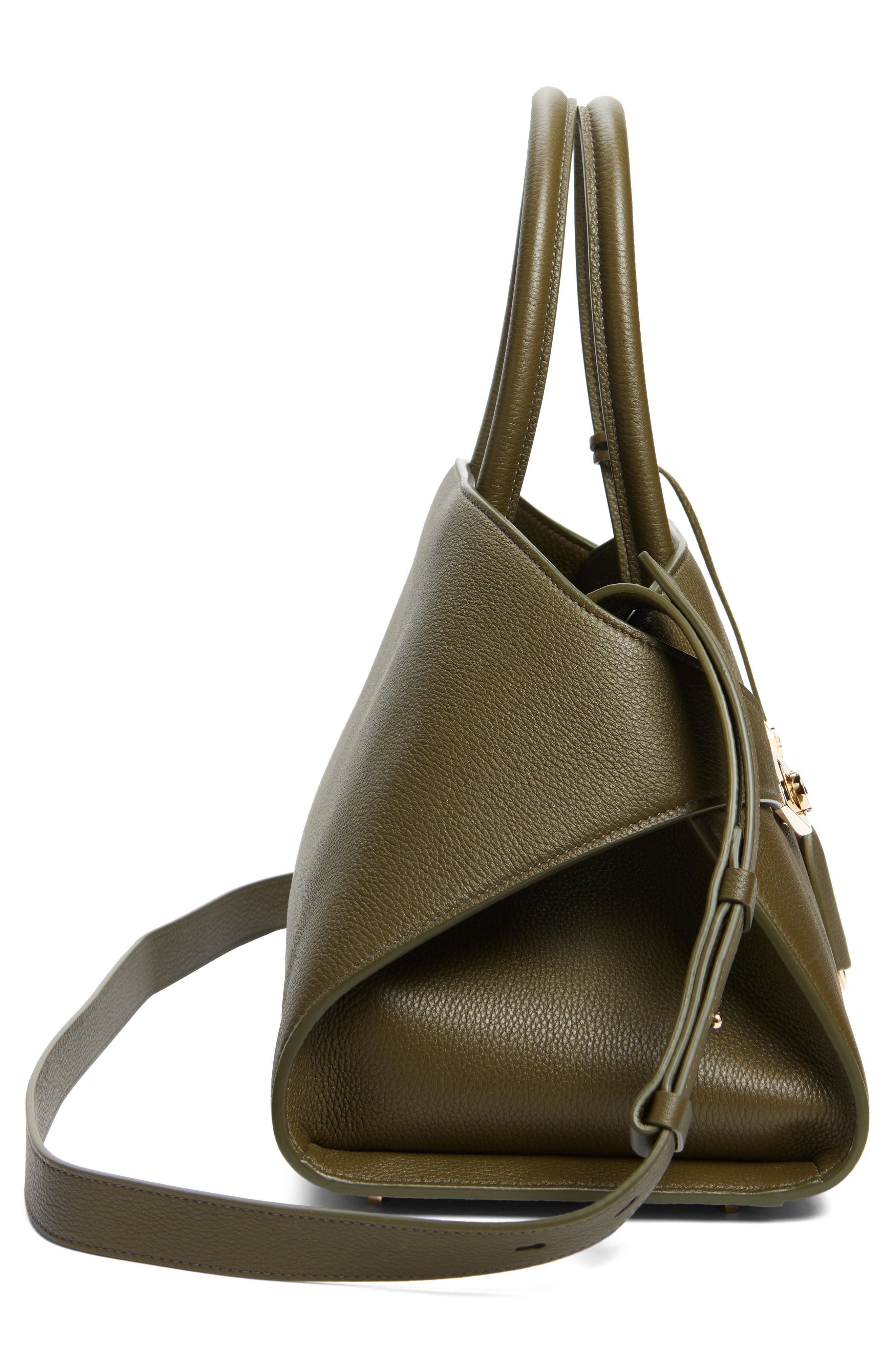 FERRAGAMO Small Hug Grained Leather Top Handle Bag in New Olive at Nordstrom - 6