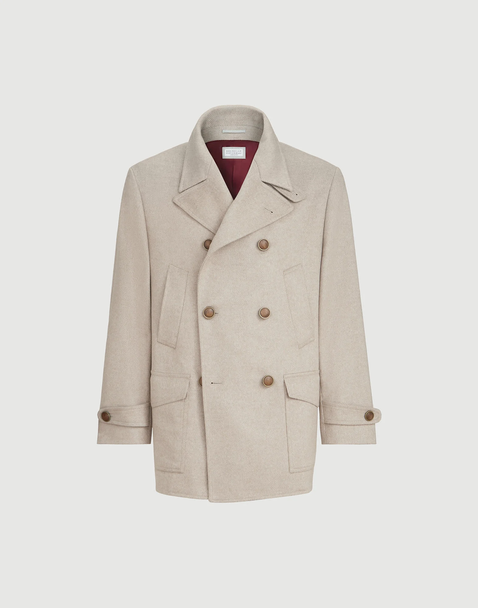 Cashmere chevron flannel four-pocket pea coat - 1