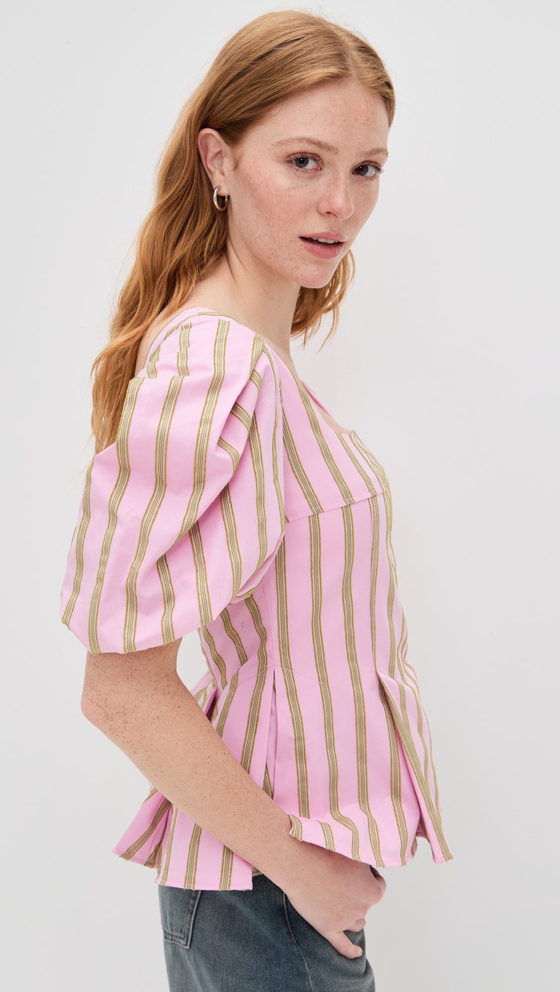 Soft Jacquard Weave Blouson Sleeve Top - 3