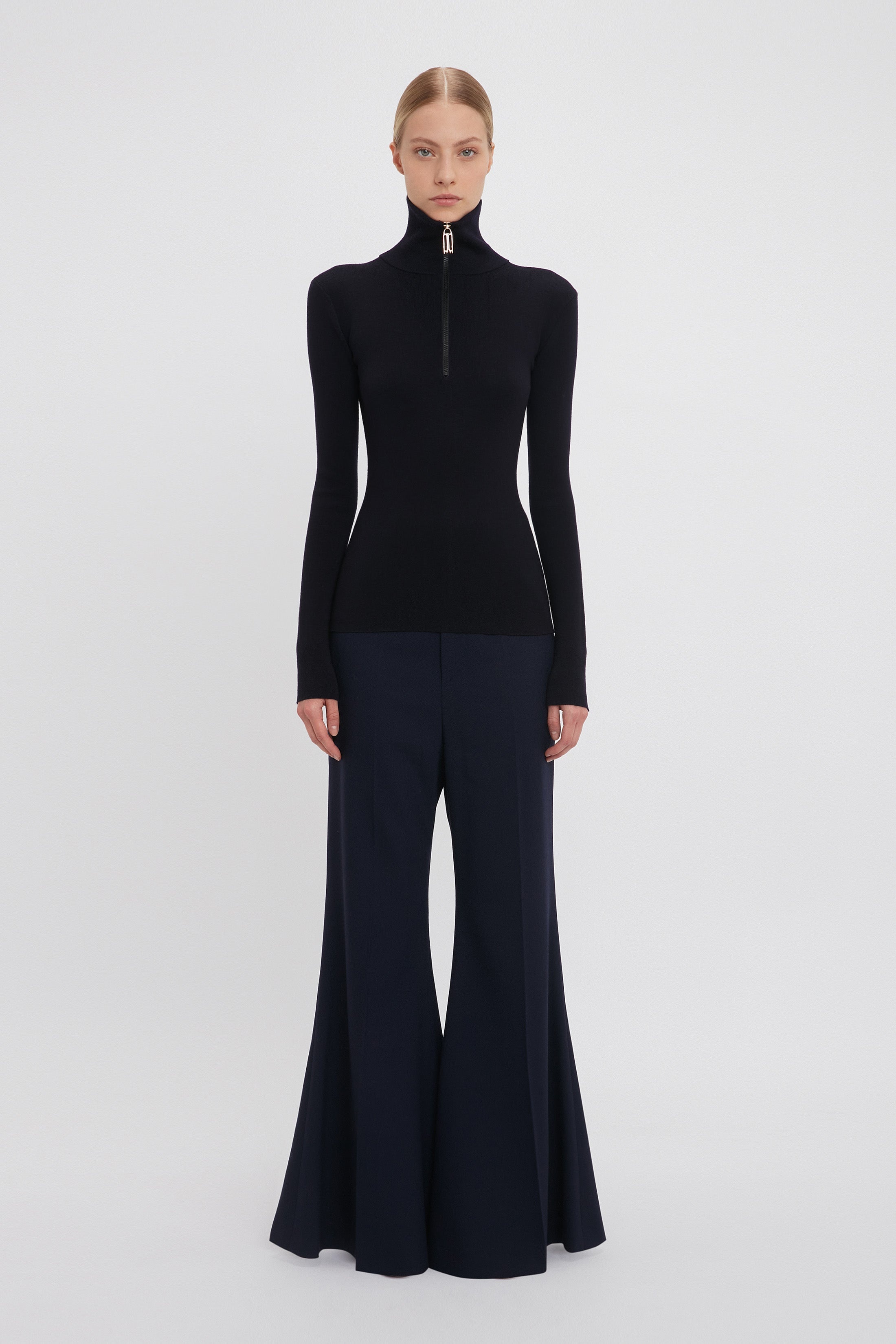 Half Zip High Neck Top In Ink Blue - 3
