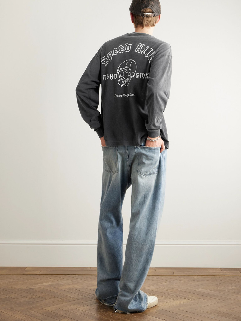 SAINT M×××××× + Neighborhood Speed Kills Distressed Logo-Print Cotton-Jersey T-Shirt Black outlook