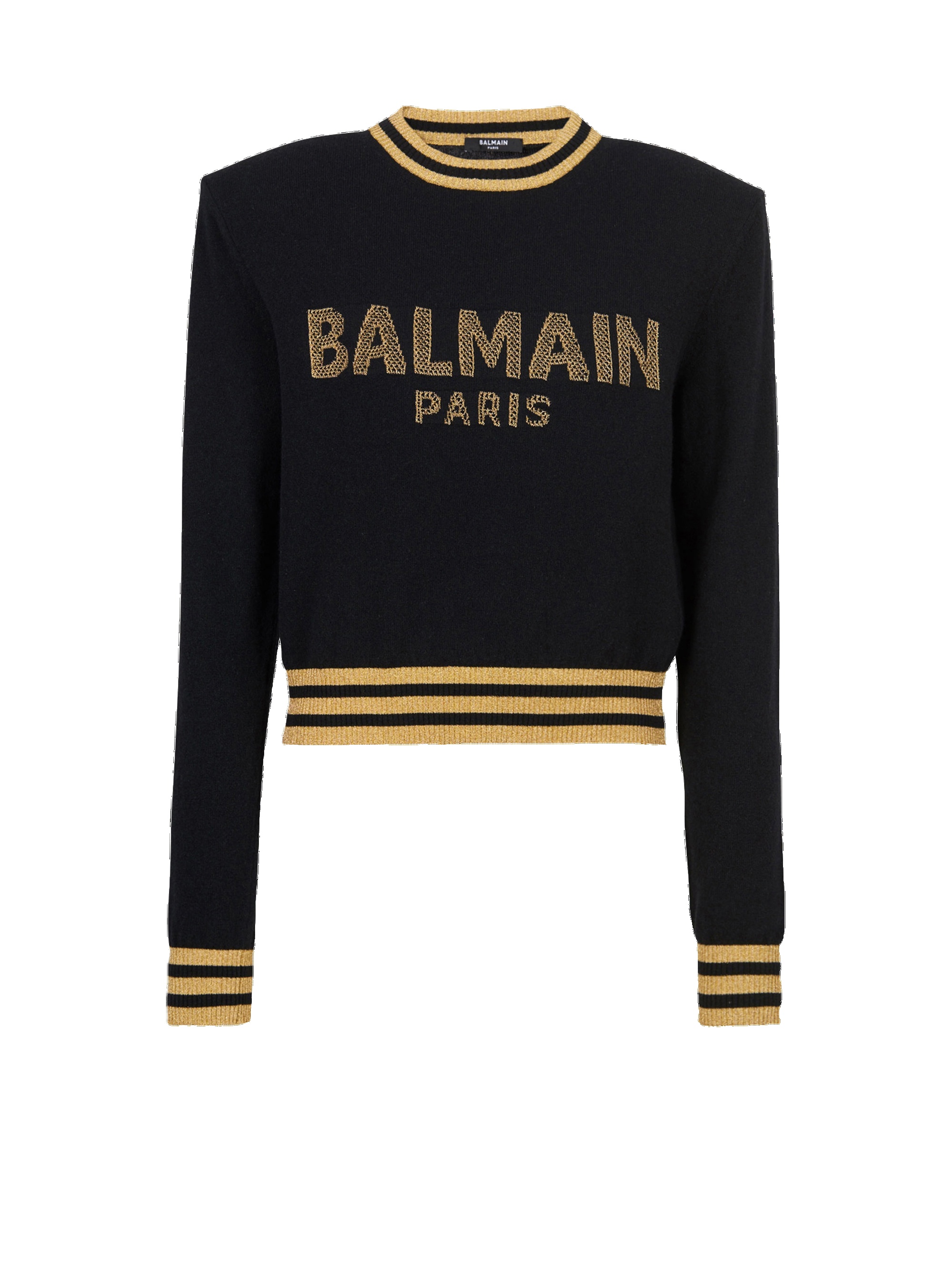 Cropped wool sweatshirt with gold Balmain logo - 1