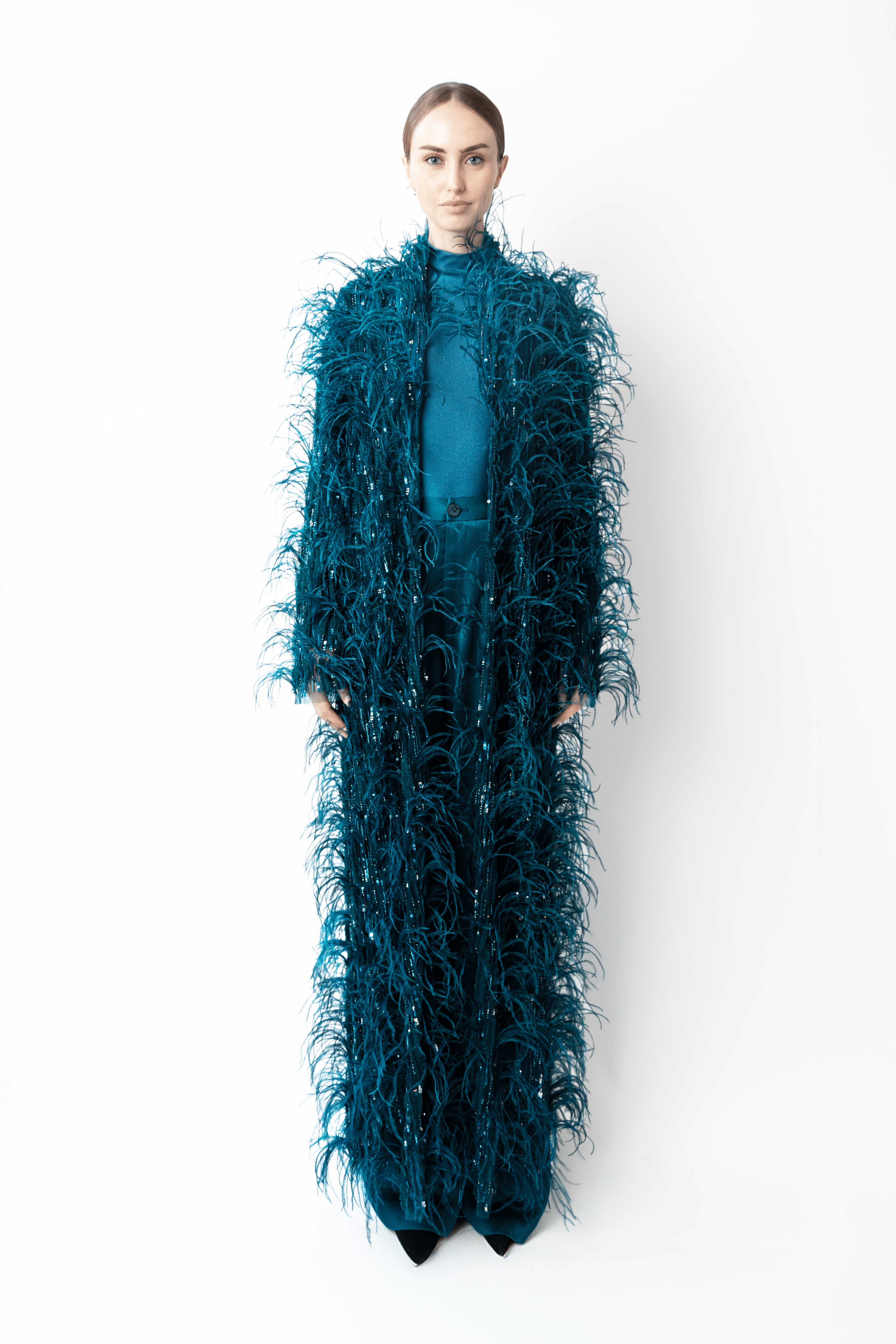 Cascading Feather Embellished Coat - 2