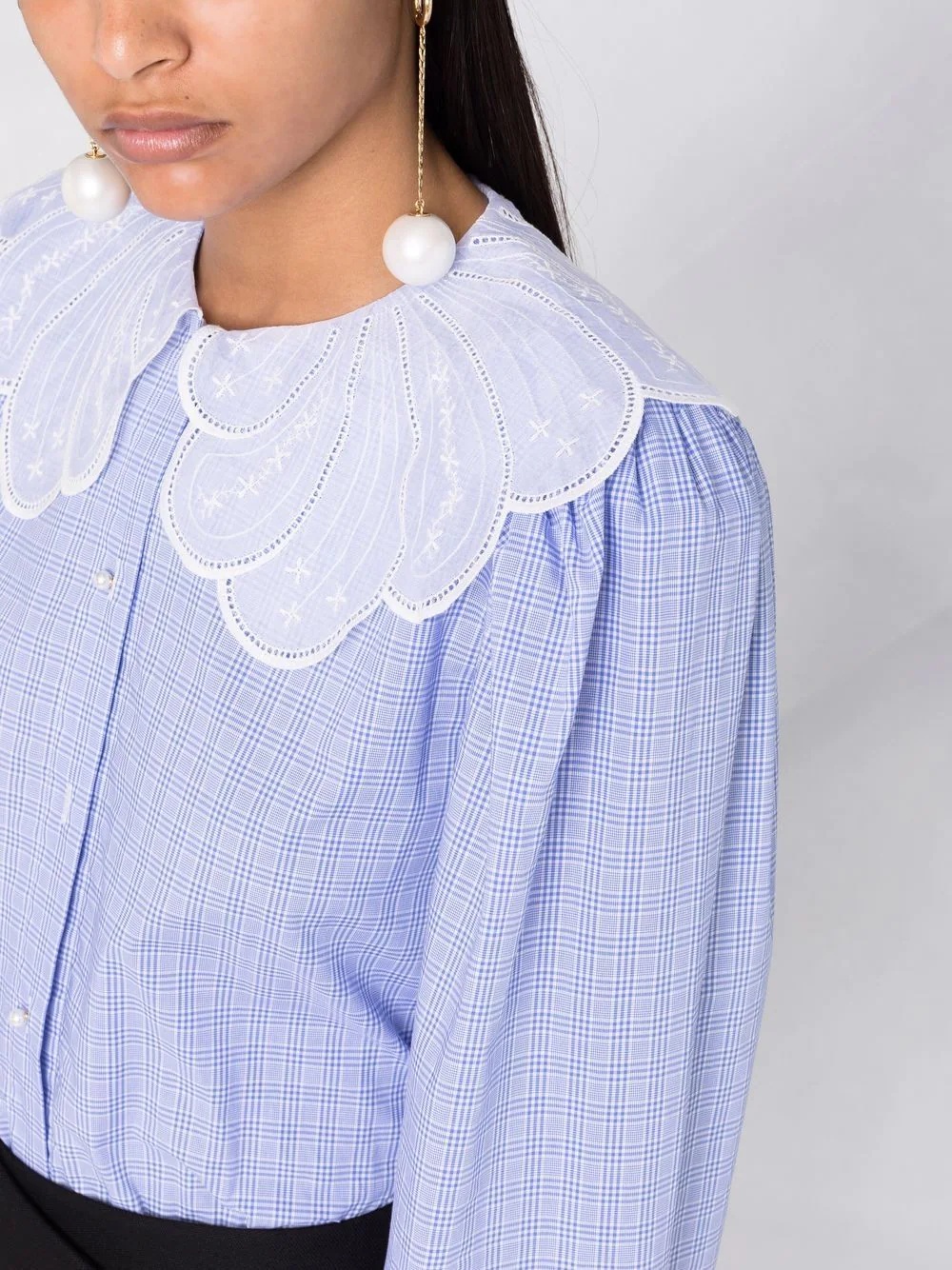 check-print scalloped collar blouse - 3