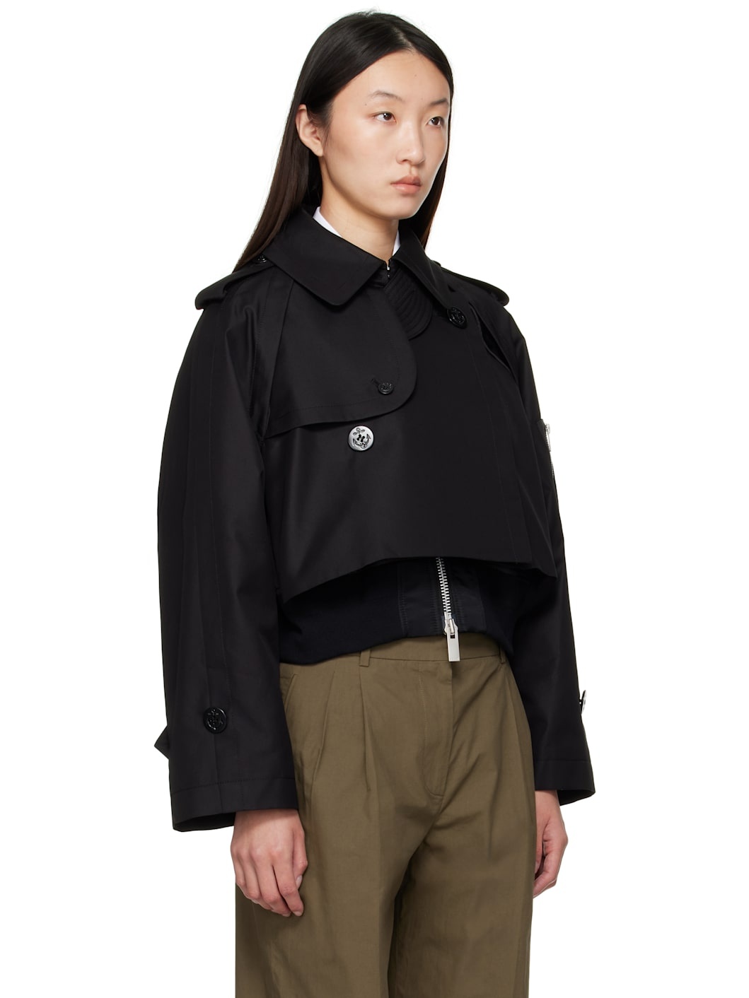 Black Cotton Gabardine x Nylon Twill Jacket - 2