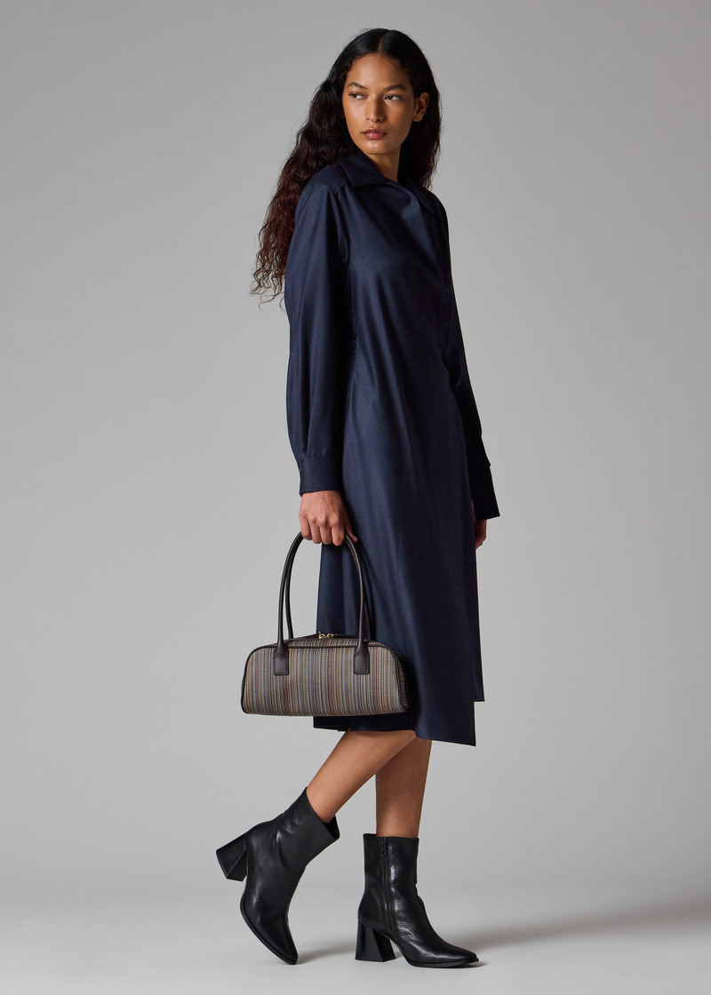 Women's Navy Wool-Cashmere Blend Flannel Dress 4
