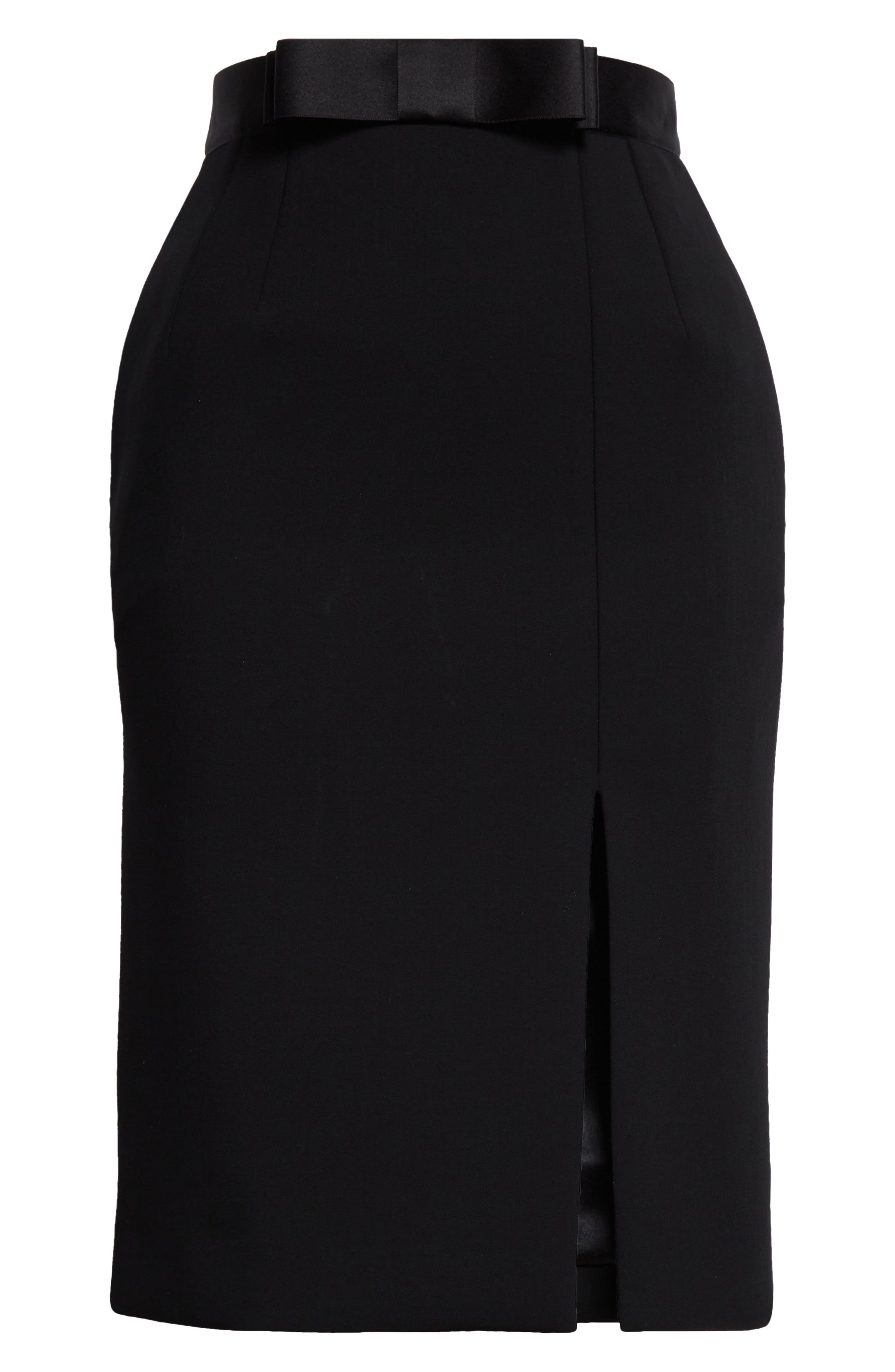 Bow Waist Wool Blend Pencil Skirt - 6