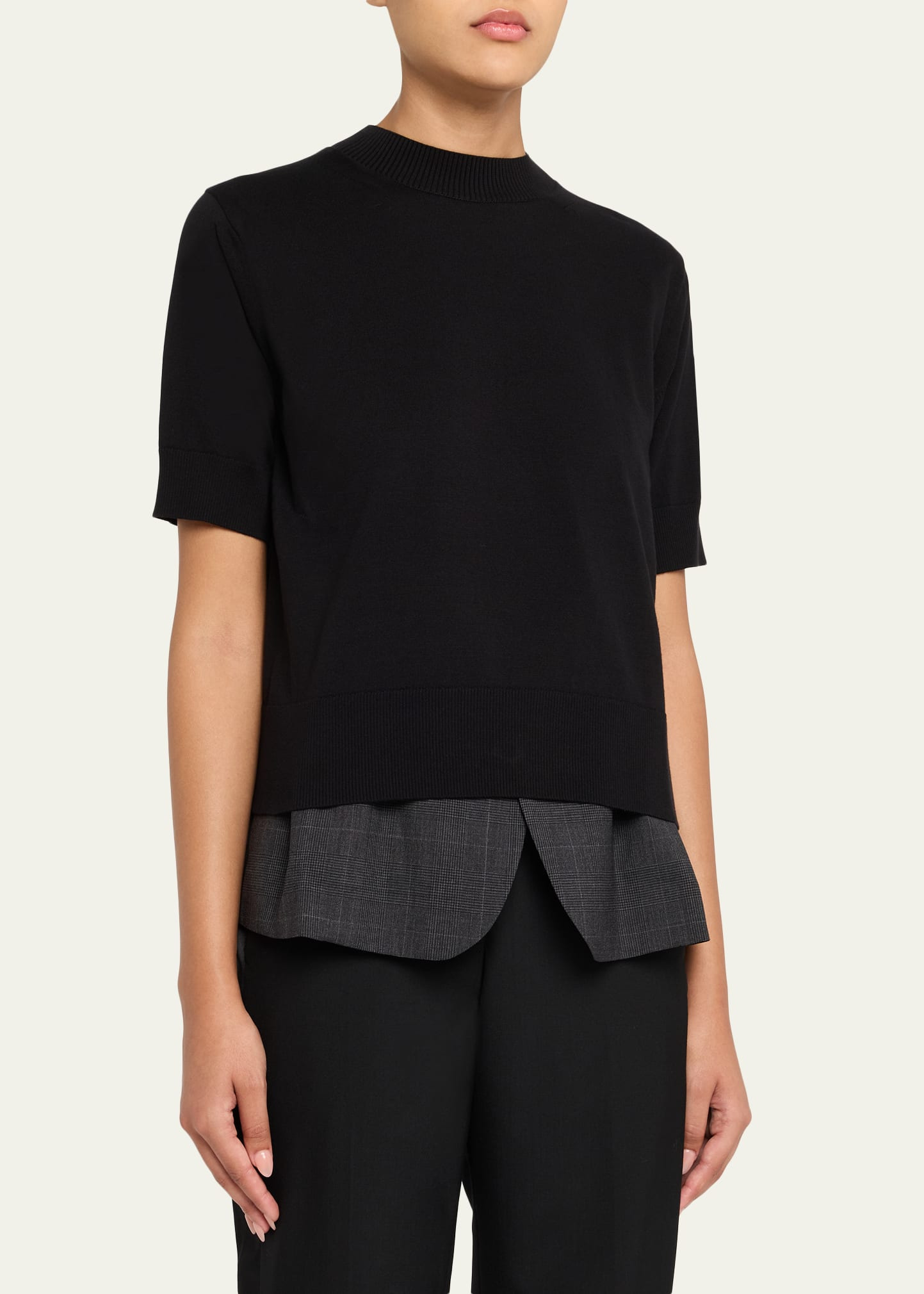 Glen Check Layered Short-Sleeve Sweater - 4