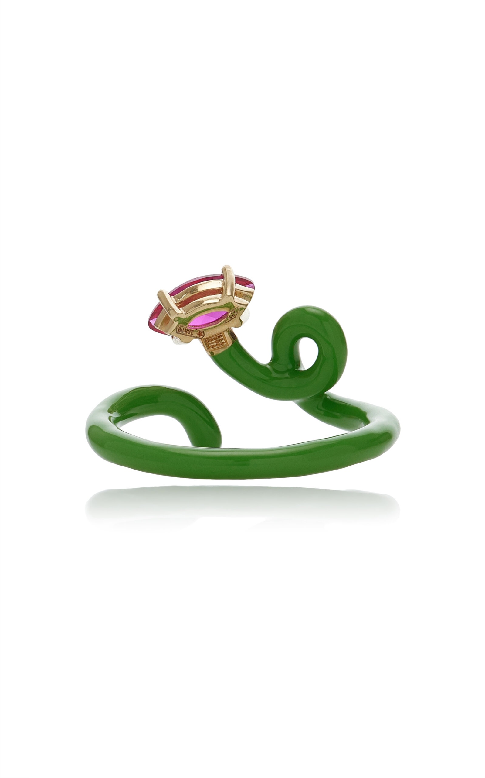 Enameled 9K Yellow Gold Corundum Ring multi - 5