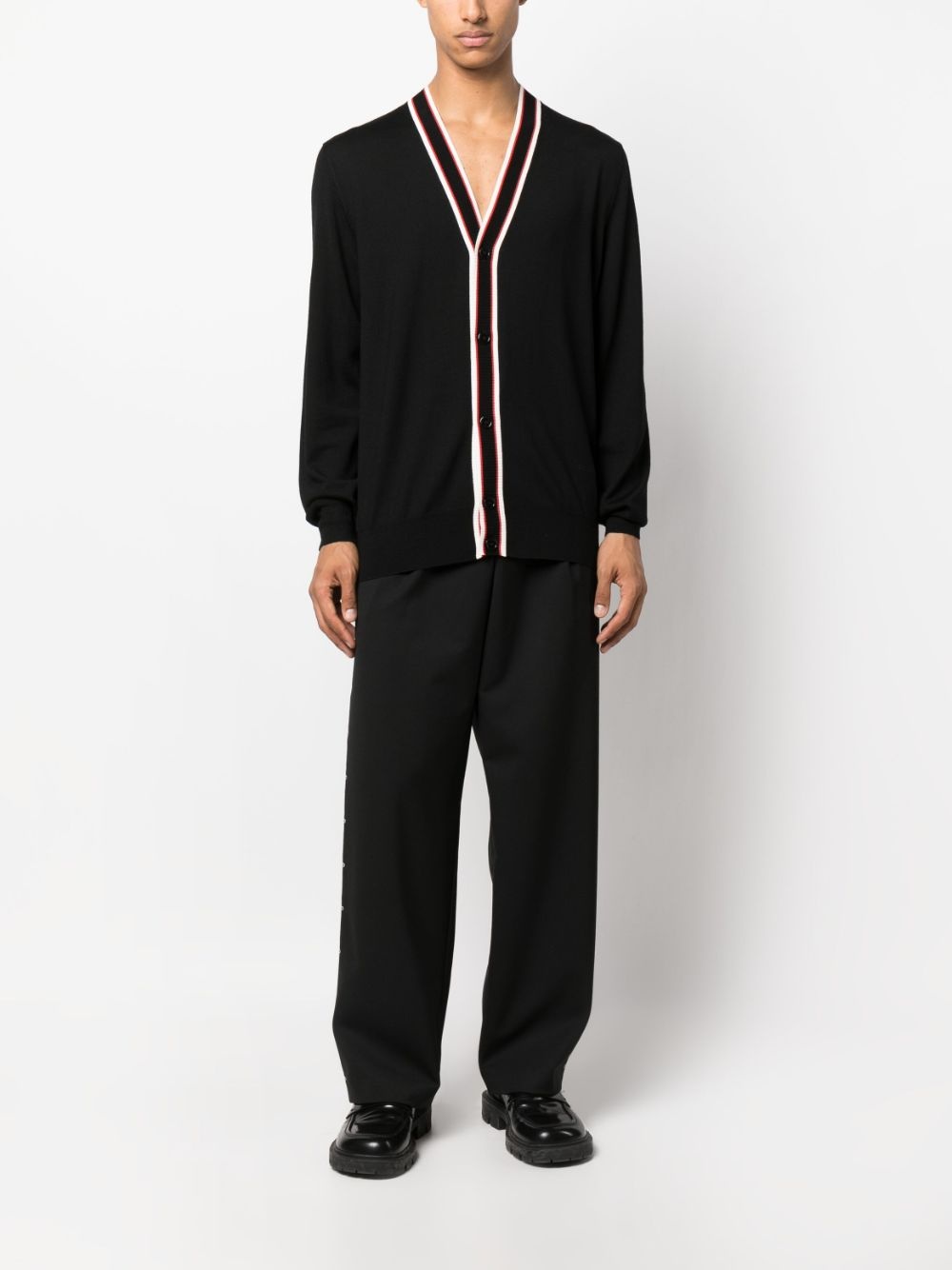striped-edge V-neck cardigan - 2