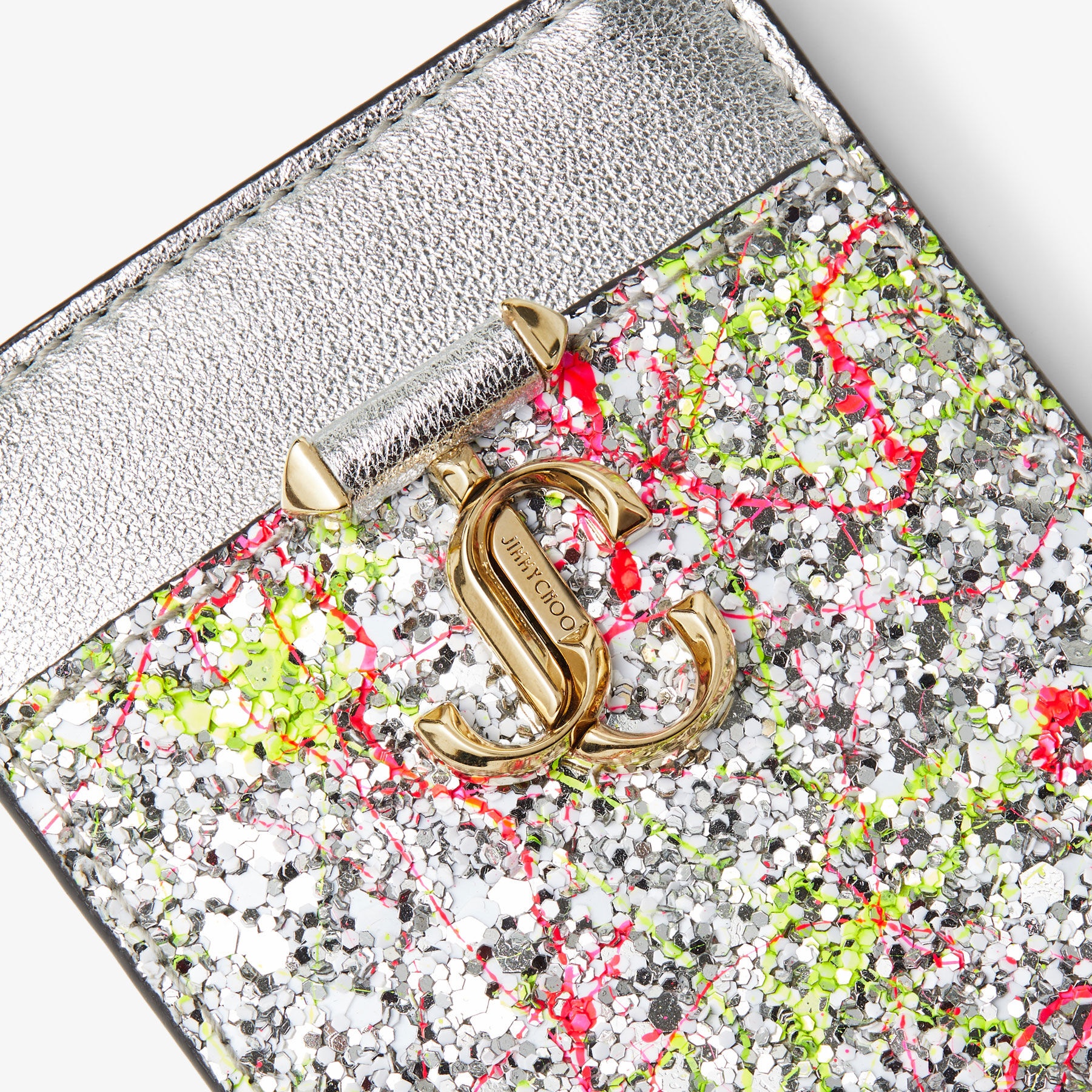 Card Holder W/chain
Multicoloured Splattered Coarse Glitter Fabric Card Holder with Chain - 5