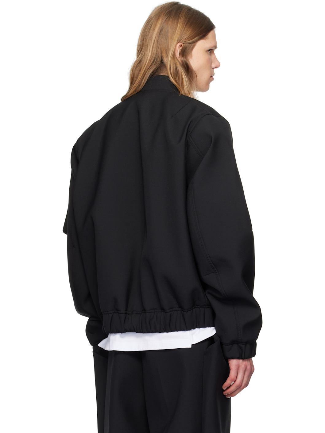 Black Suiting Bonding Bomber Jacket - 3