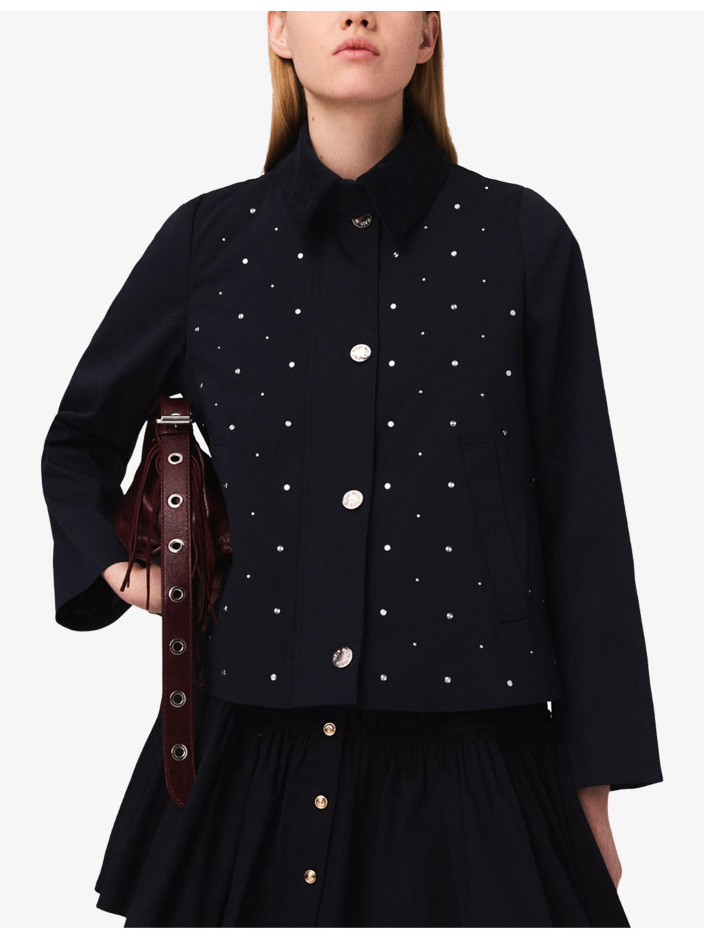 Stud-Embellished Corduroy-Collar Stretch Cotton-Blend Jacket - 3