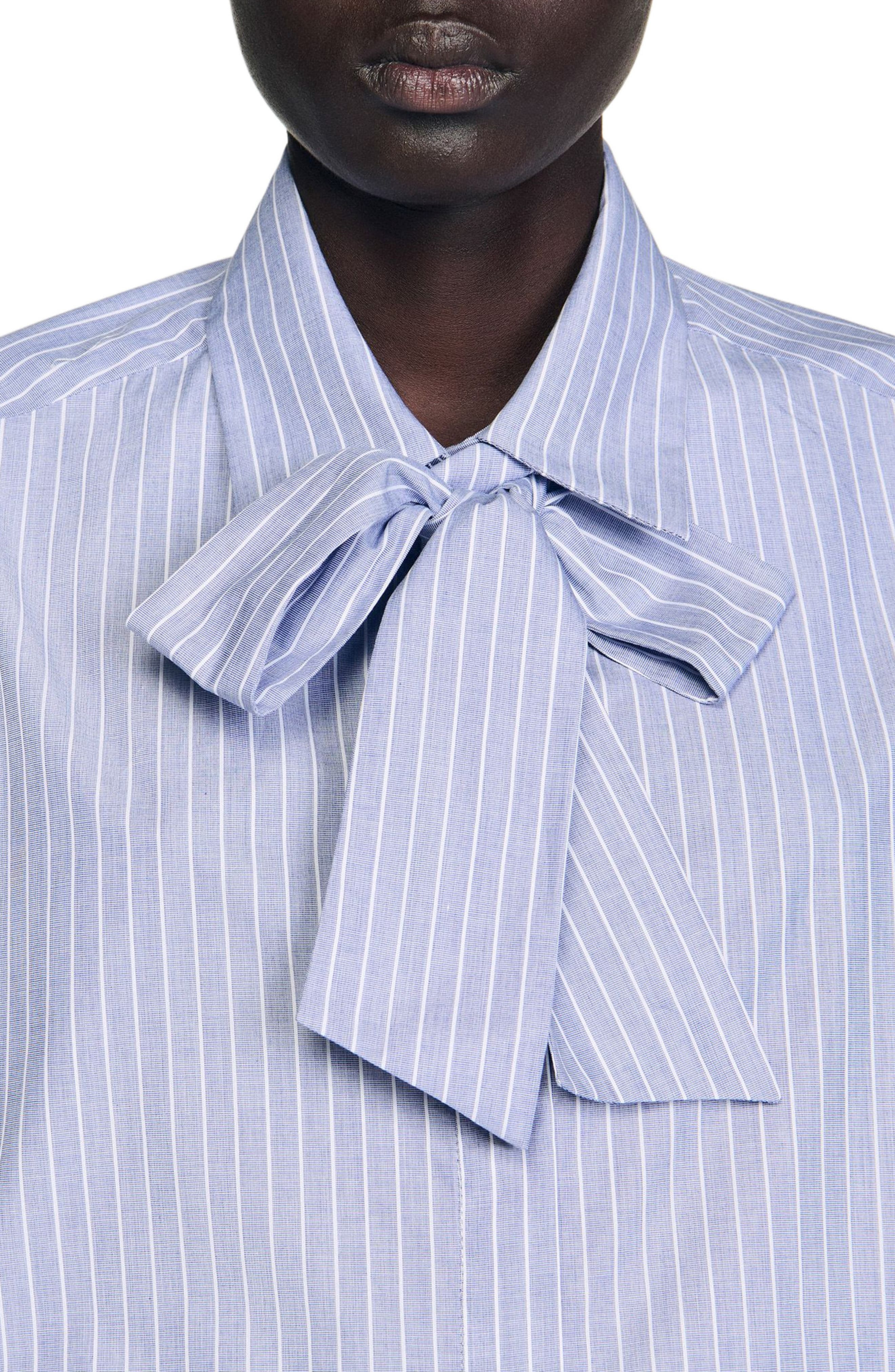 SANDRO Striped tie shirt in Blu /White at Nordstrom - 4