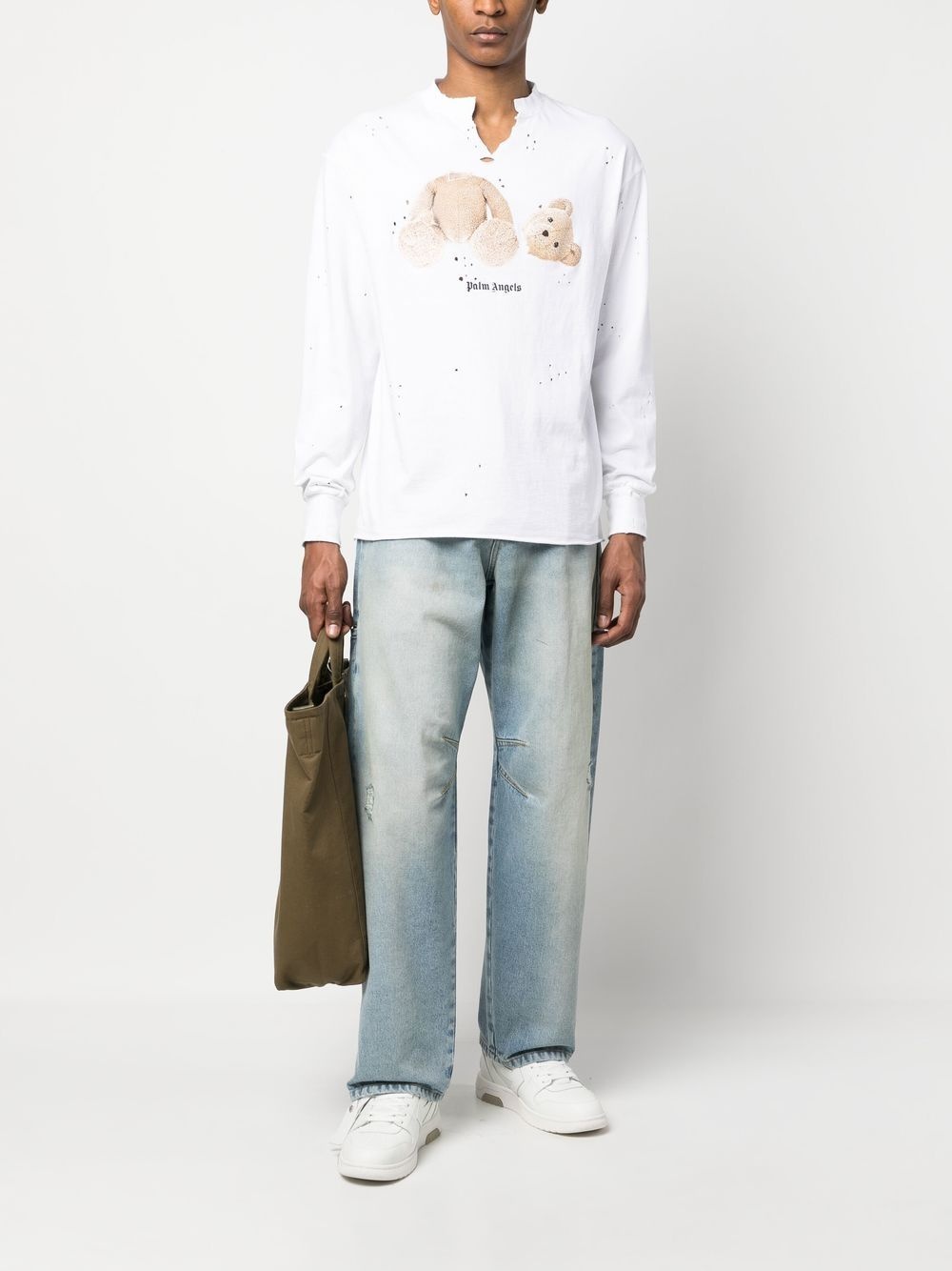 Bear-print distressed-effect T-shirt - 2
