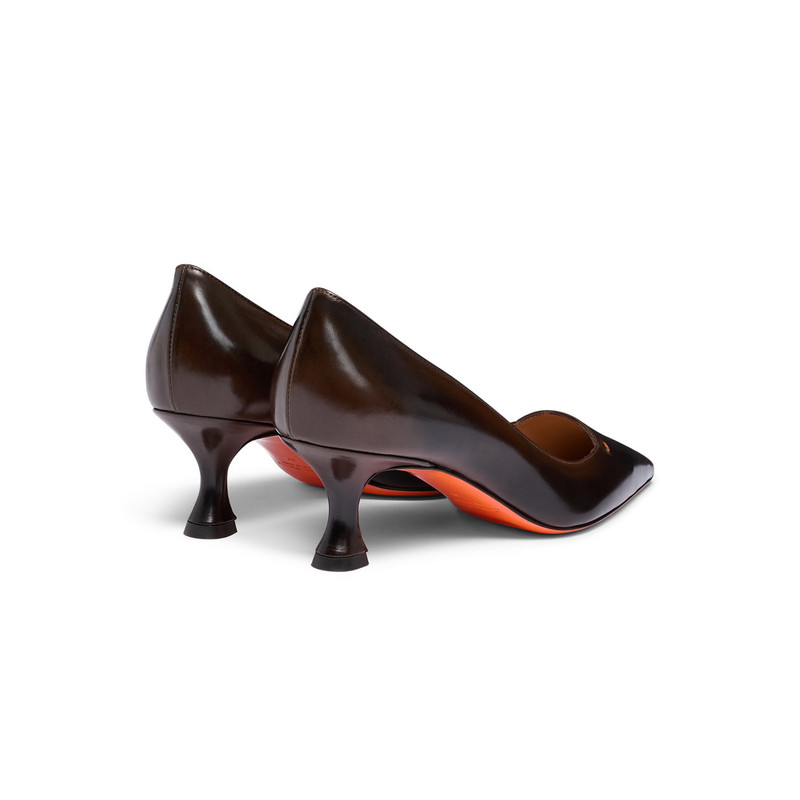Women's dark brown leather mid-heel pump 3