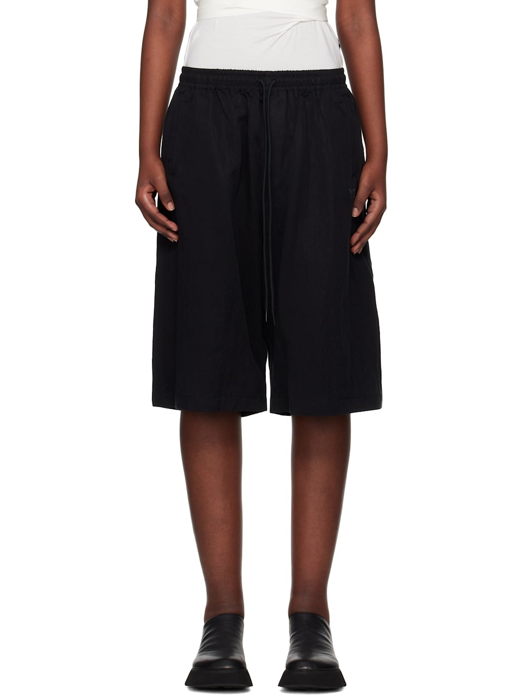 Black Washed Twill Shorts - 1