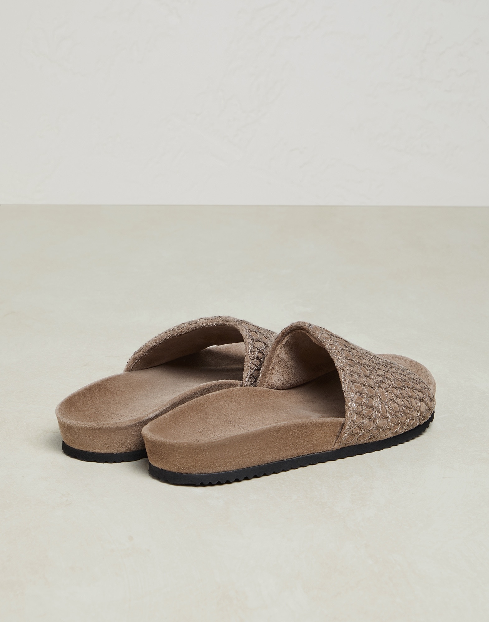 Suede slides with dazzling crocodile embroidery - 3