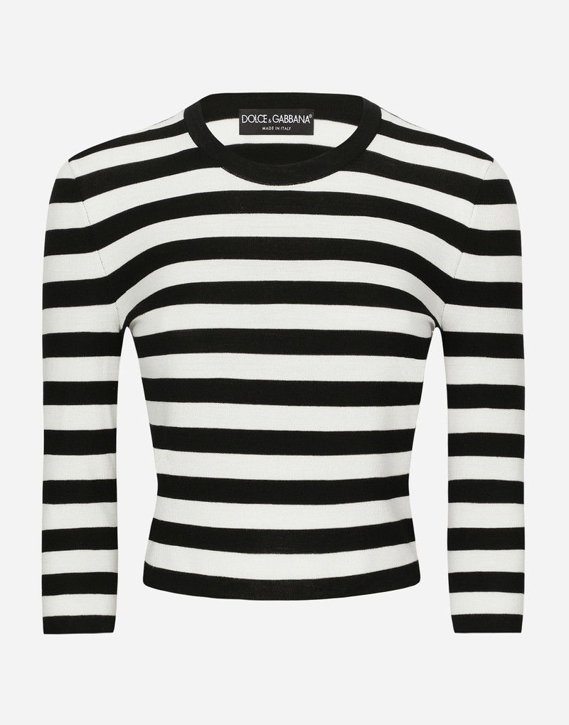 Wool sweater in inlaid stripes 1