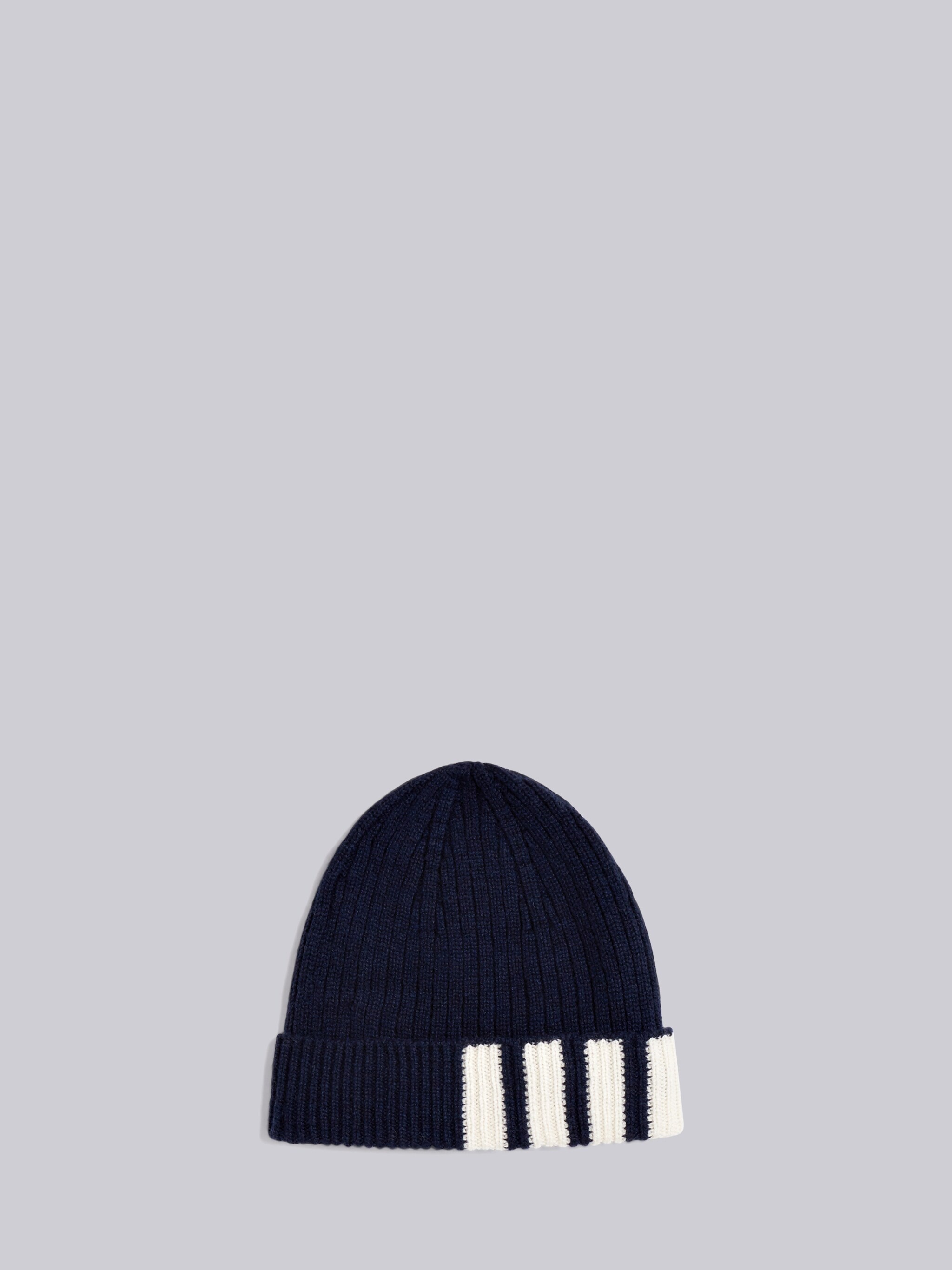 Navy Cashmere 4-Bar Cuff Beanie - 1