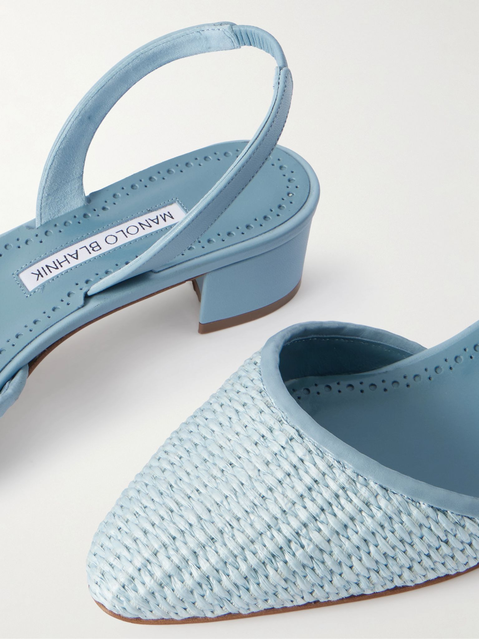 Raffro 30 leather-trimmed raffia slingback pumps Light blue - 4