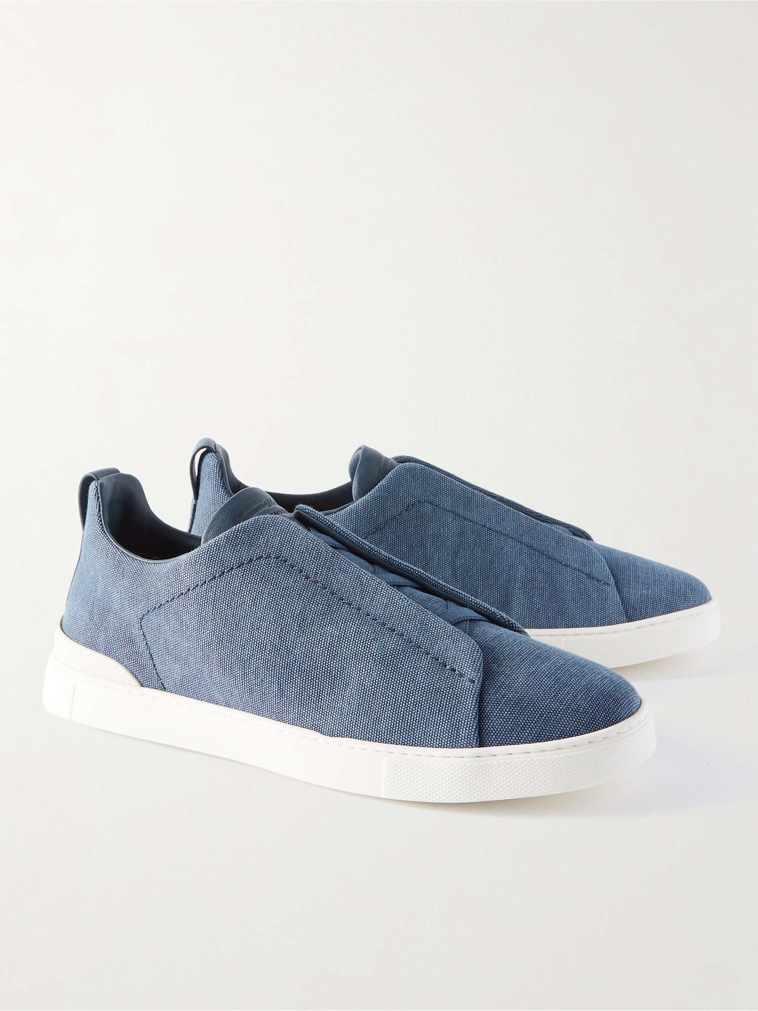 Triple Stitch Leather-Trimmed Canvas Sneakers - 4