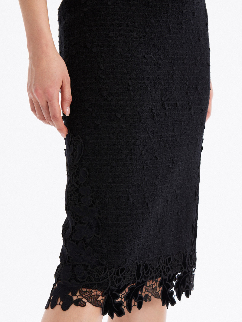 RIBBON TWEED & VELVET GUIPURE PENCIL SKIRT 5