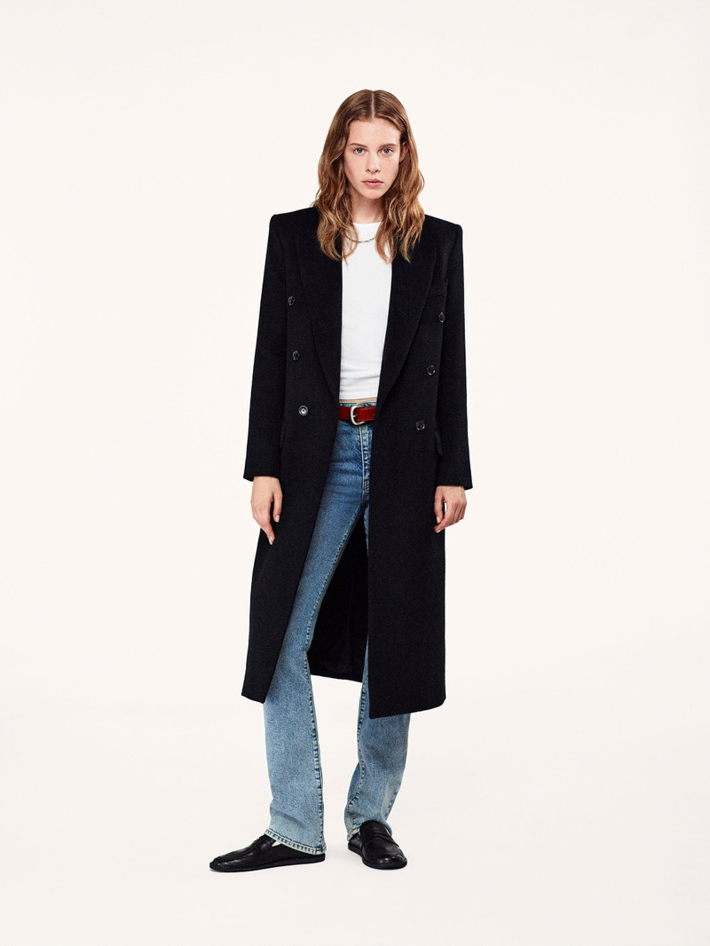 FRAME Double-Breasted Tailored Coat in Black outlook