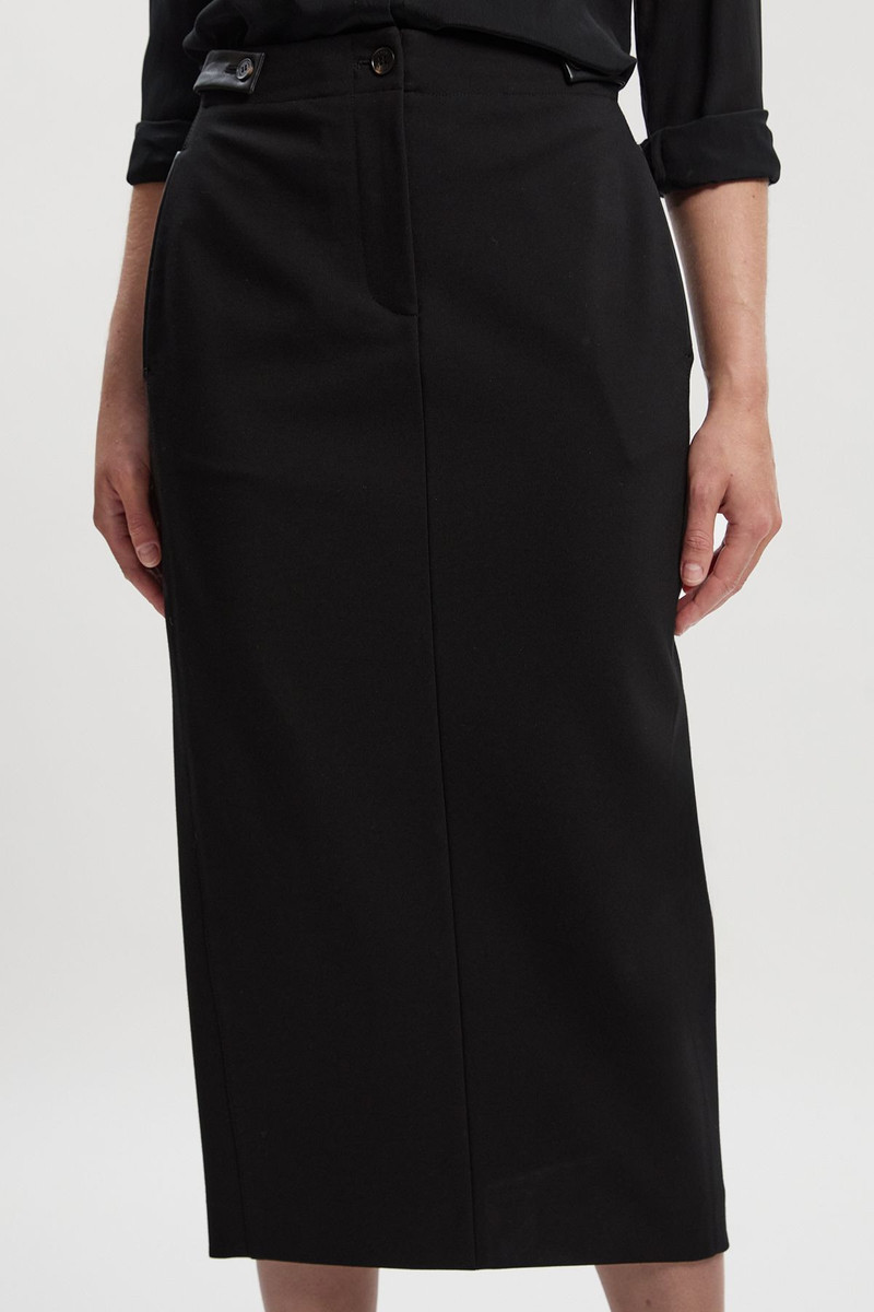 Ponte And Pu Mix Tab Detail Tailored Pencil Midi Skirt 3