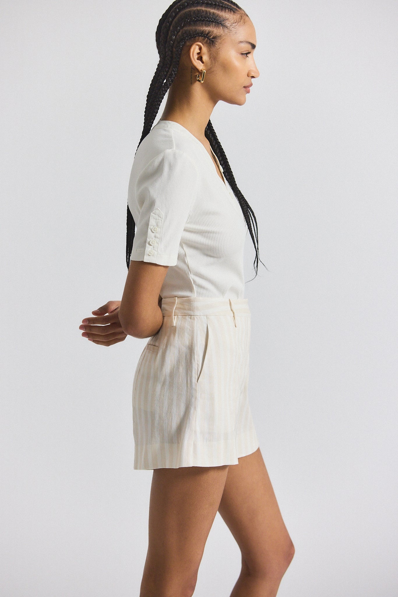 FREJA TONAL STRIPE STRETCH LINEN SHORT - 4