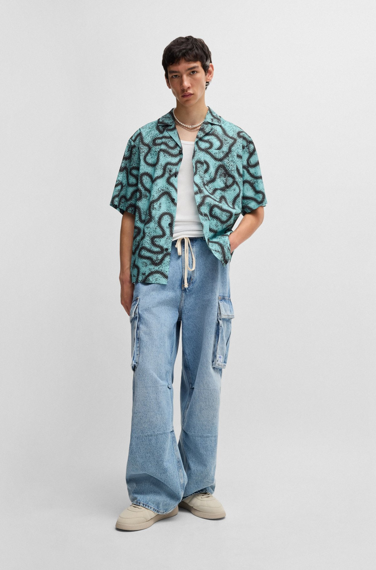 RELAXED-FIT SHIRT IN PRINTED COTTON POPLIN - 4