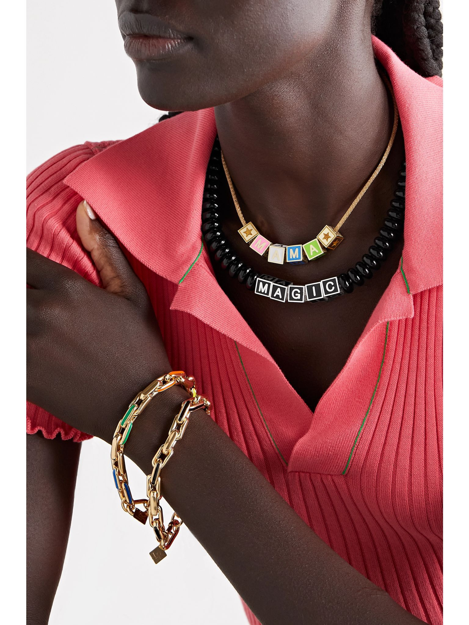 Magic sterling silver, enamel and bead necklace Black - 5