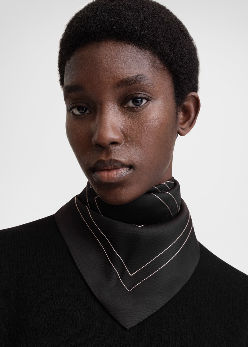 Embroidered monogram silk scarf black 1