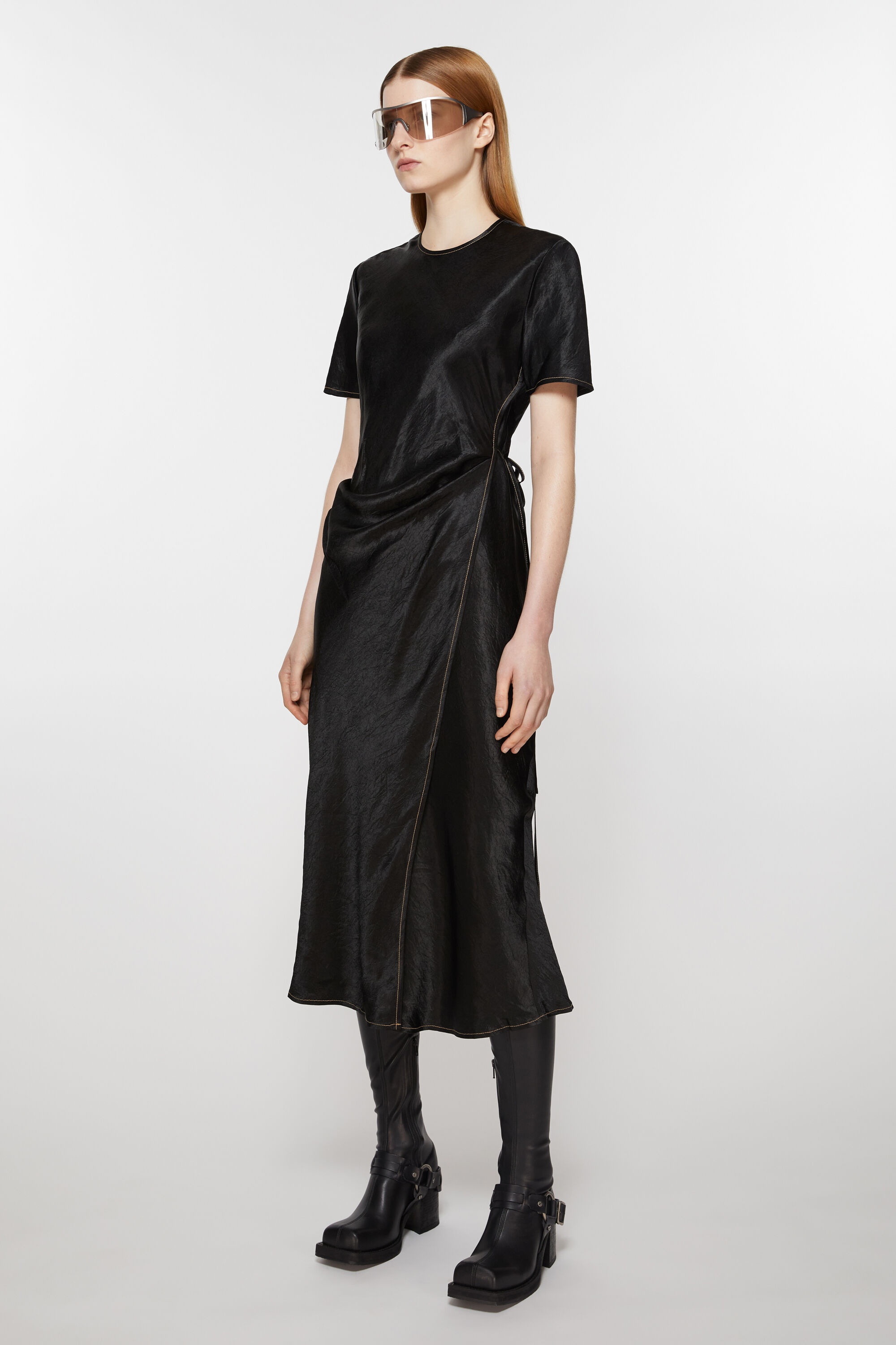 Satin wrap dress - Black - 3