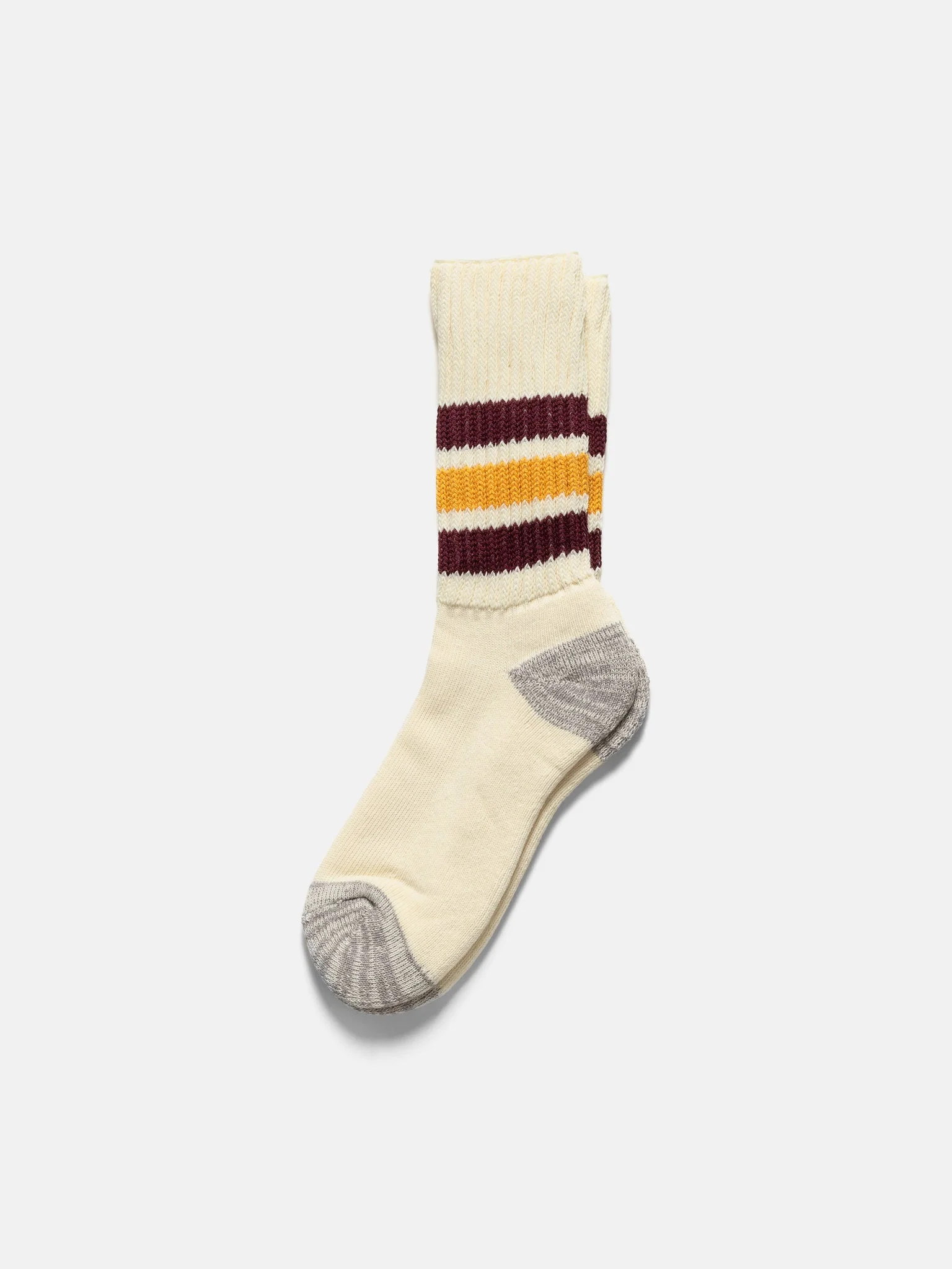 R1255 Coarse Ribbed Oldschool Crew Socks Bordeaux/Yellow - 1