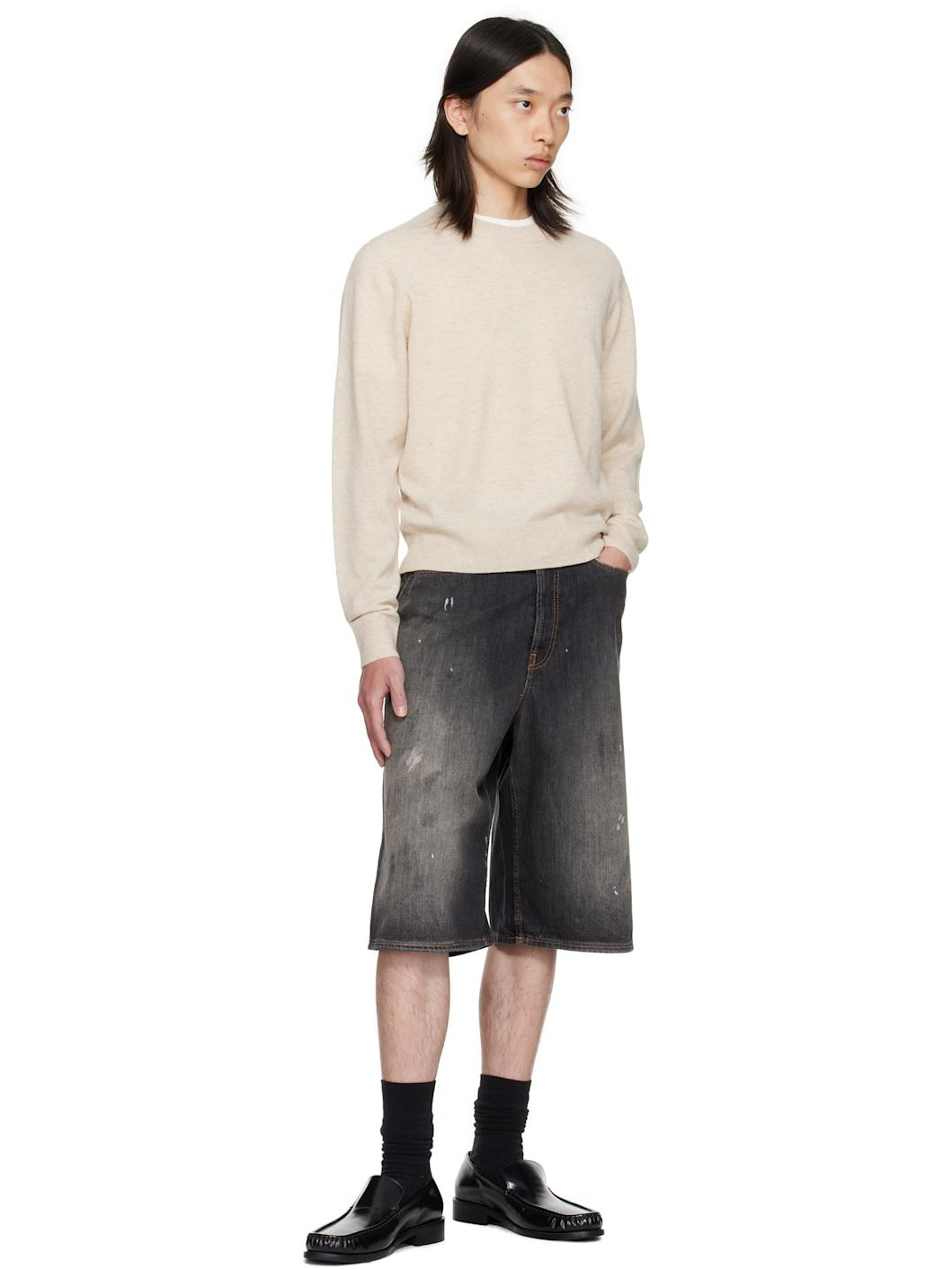 Black Faded Denim Shorts - 4