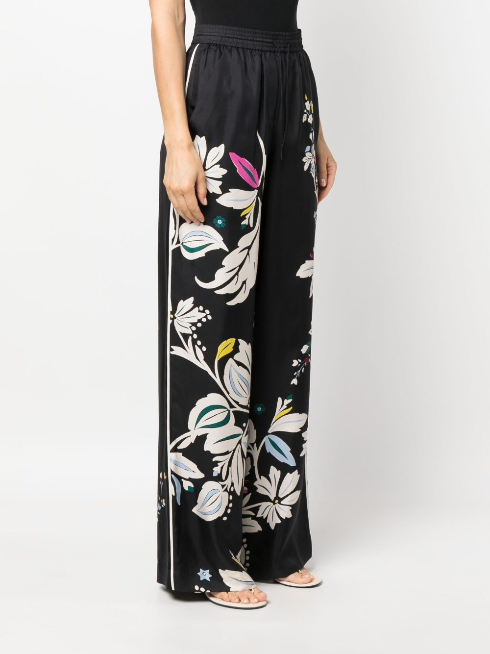 floral-print silk drawstring trousers - 3