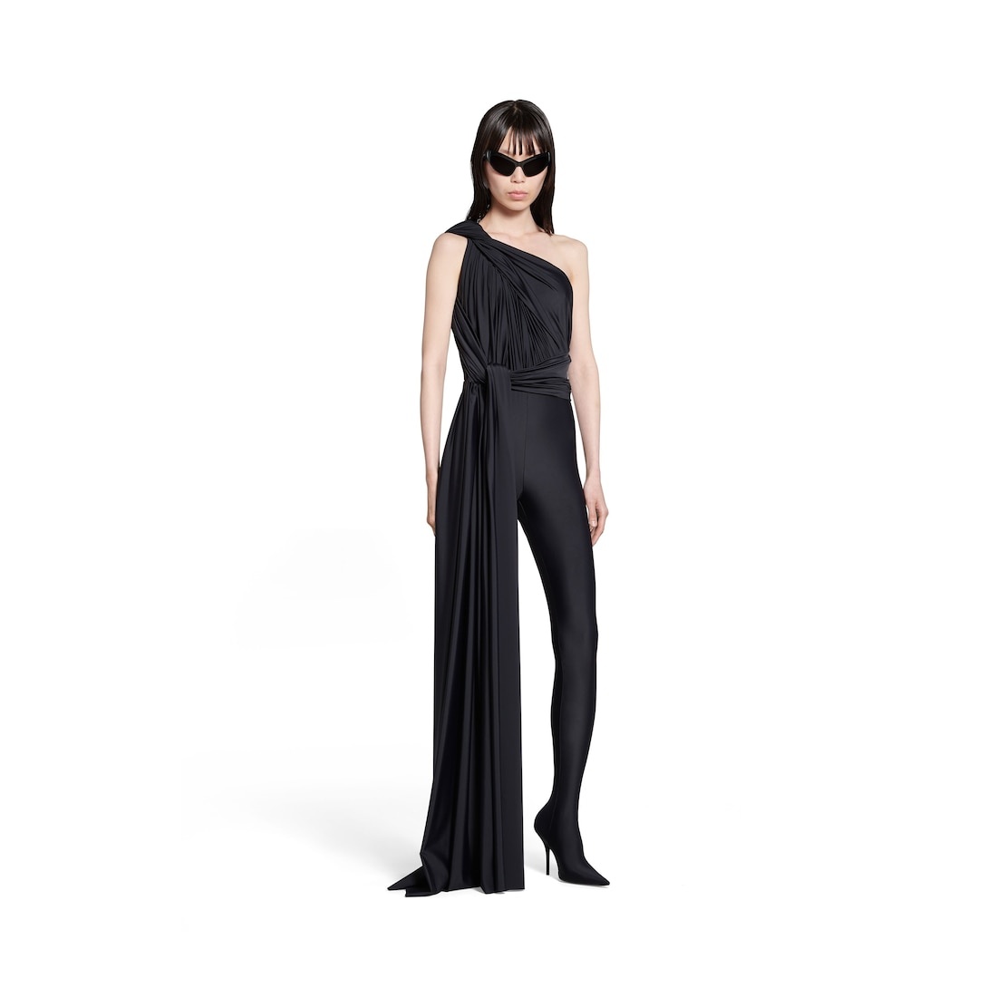 Women's Draped Pantabodysuit in Black - 2