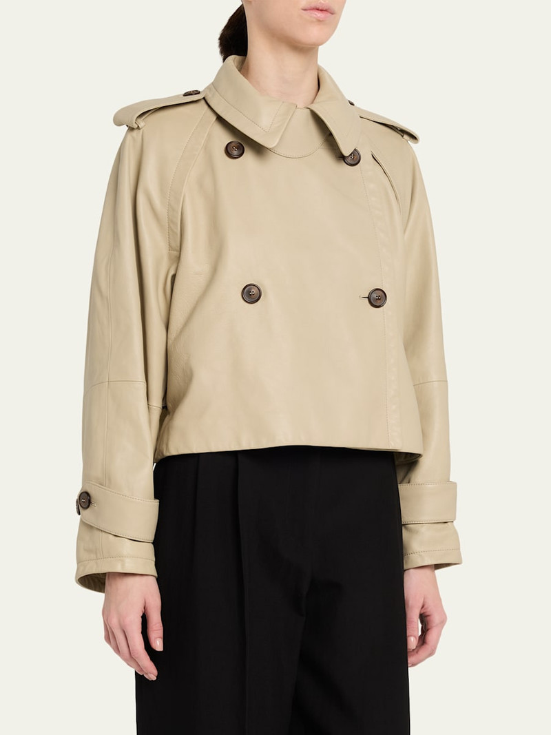 Leather Double-Breasted Boxy Trench Jacket 4