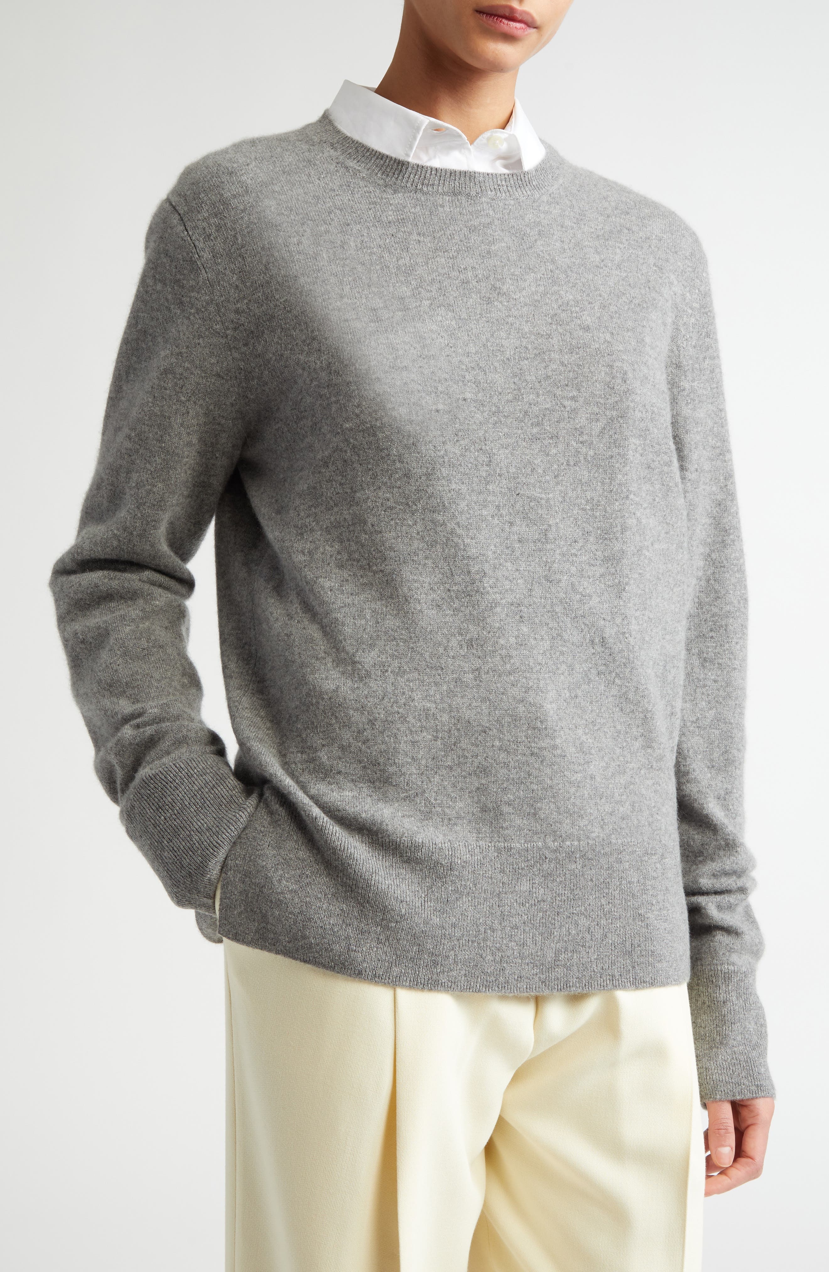 TOTEME Cashmere Crewneck Sweater in Grey Melange at Nordstrom - 4