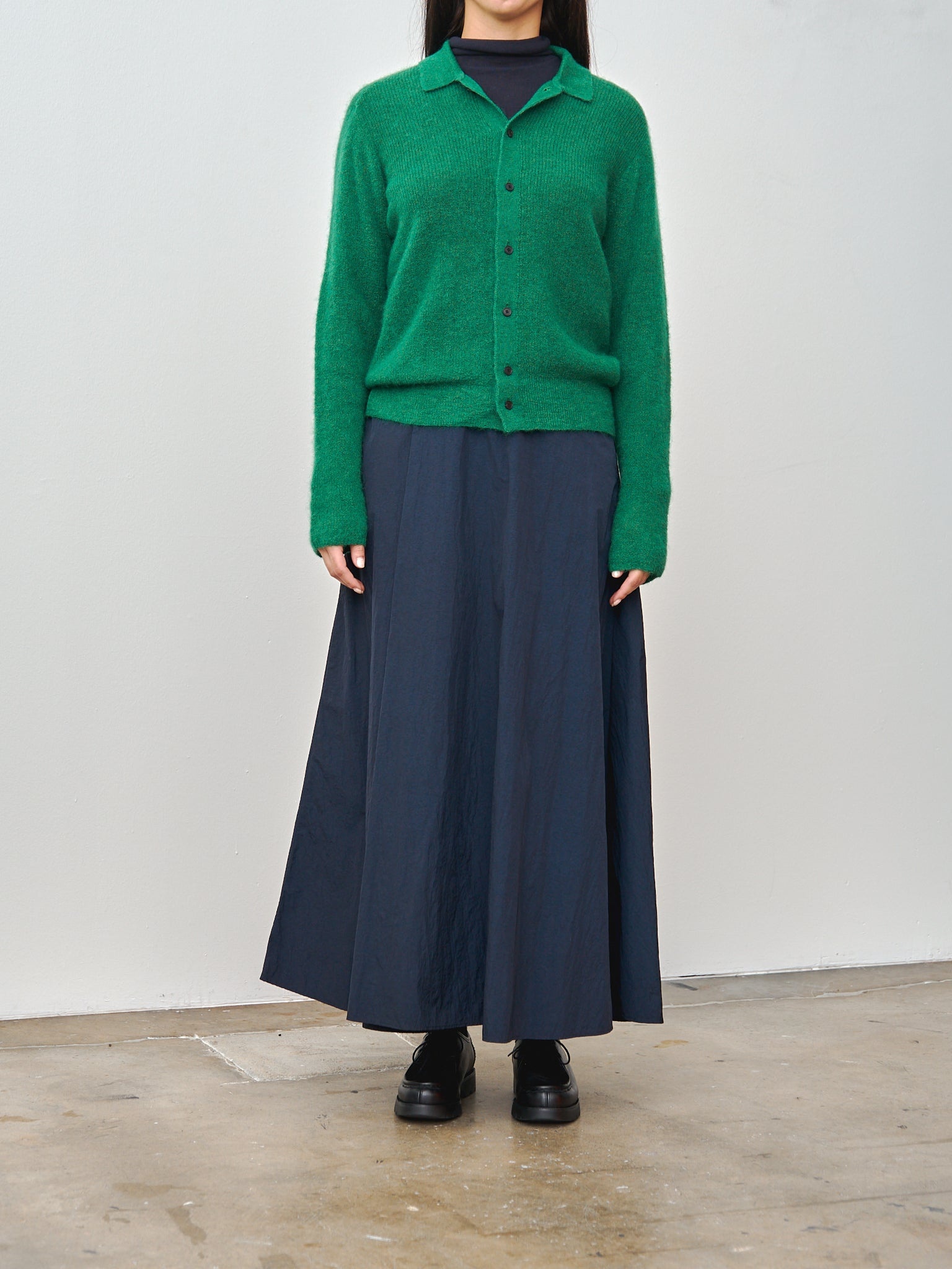 Hand Dyed Nylon Flared Skirt - Navy - 7