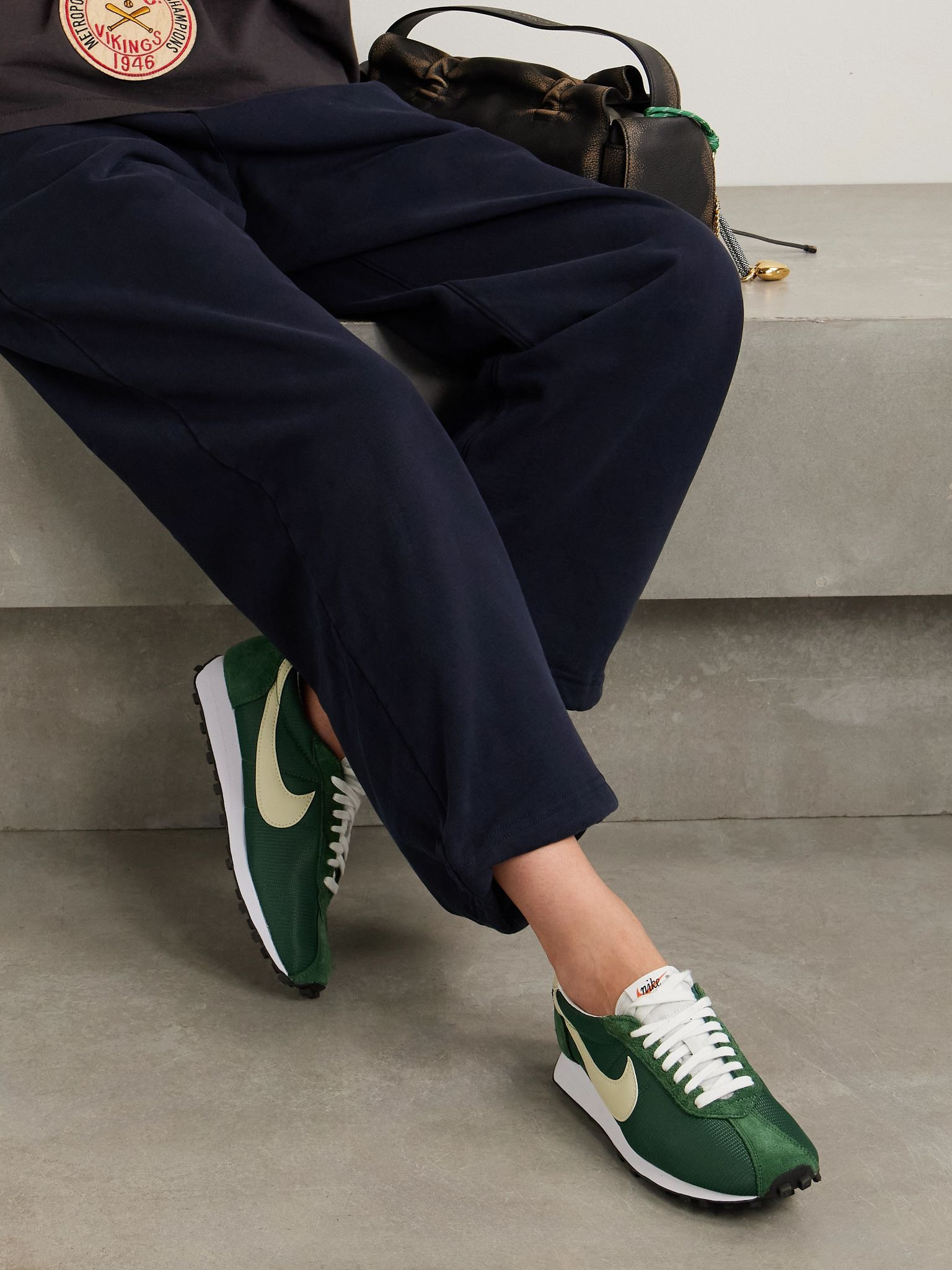 LD-1000 leather and brushed suede-trimmed mesh sneakers Army green - 2