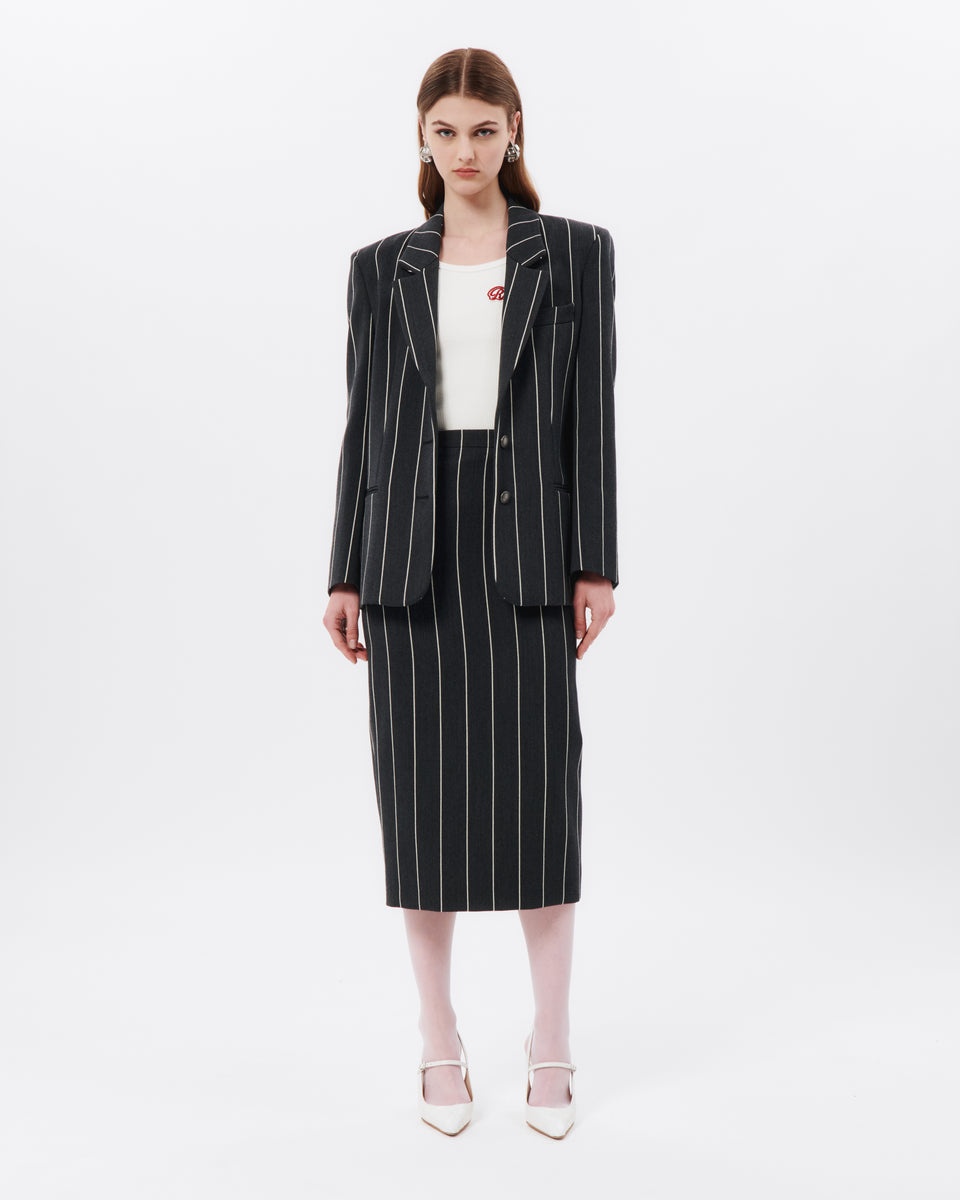 LIGHT WOOL PINSTRIPE TAILORED JACKET - 4