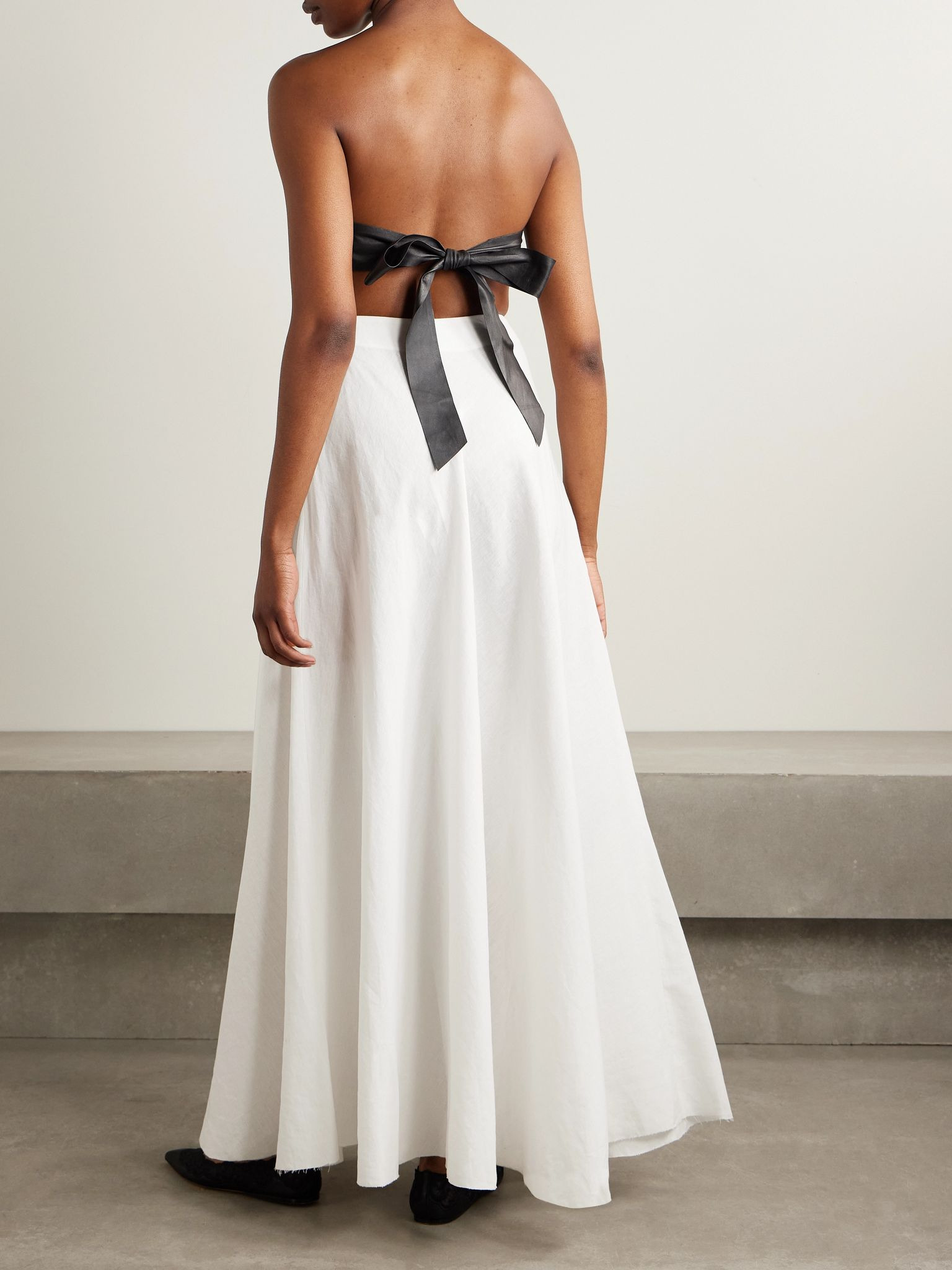 Lehti strapless linen and leather maxi dress Black - 3